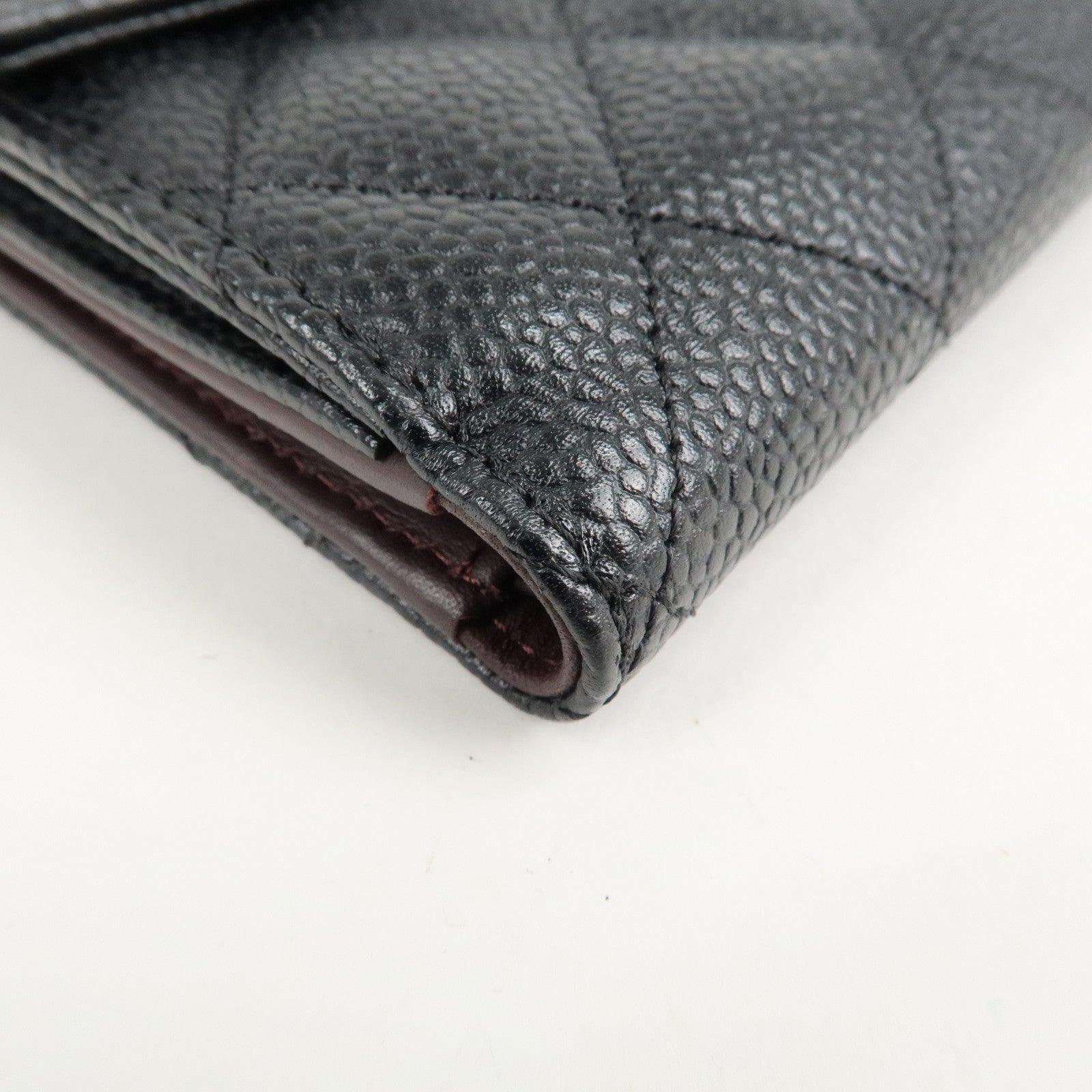 CHANEL Matelasse Cavier Skin W Hook Wallet Black A48980 Used