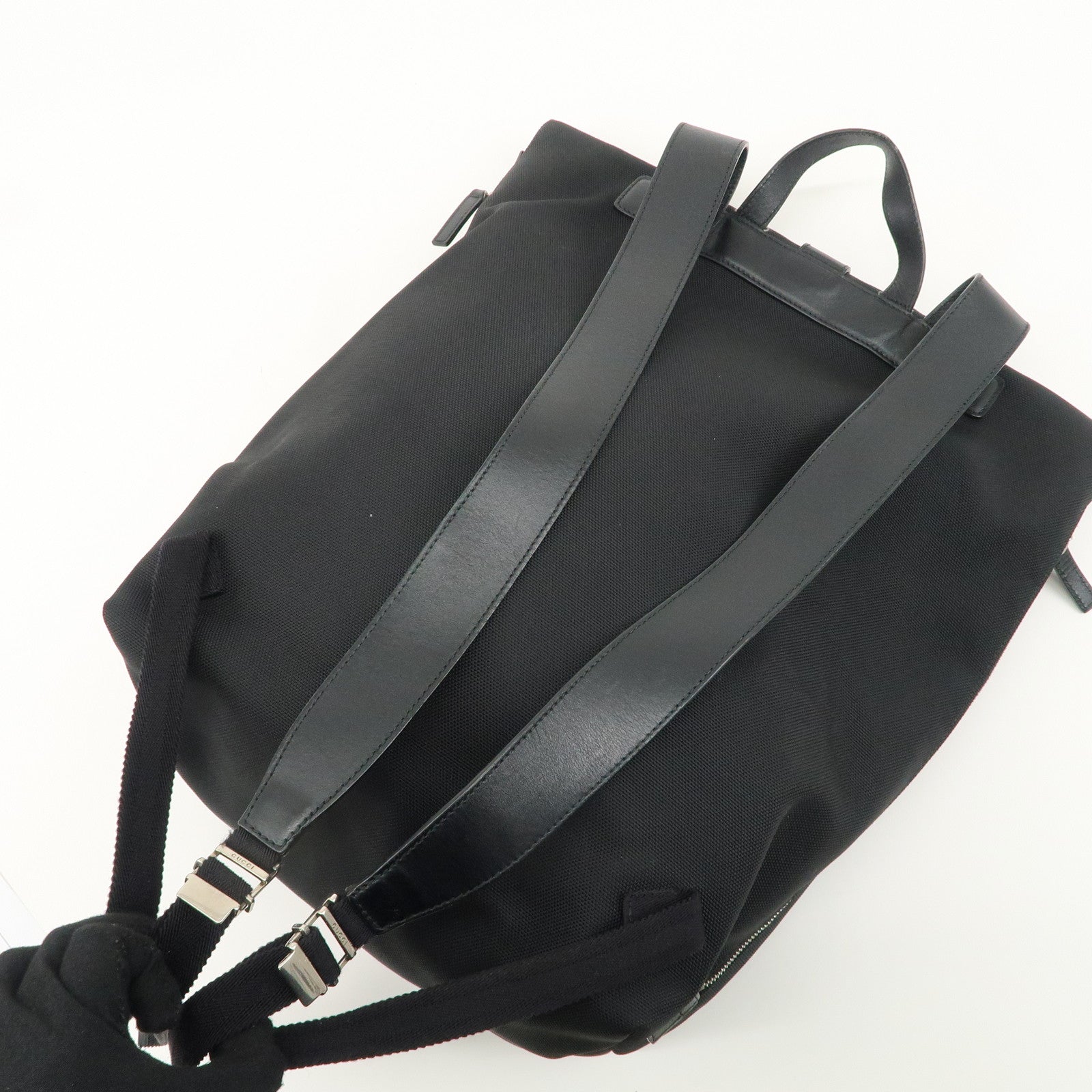 GUCCI Sherry Canvas Leather Ruck Sack Back Pack Black 337075 Used