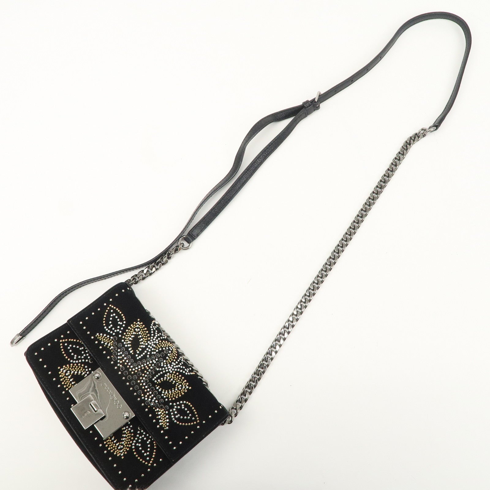 JIMMY CHOO Suede Leather Level Soft Mini Chain Shoulder Bag Used