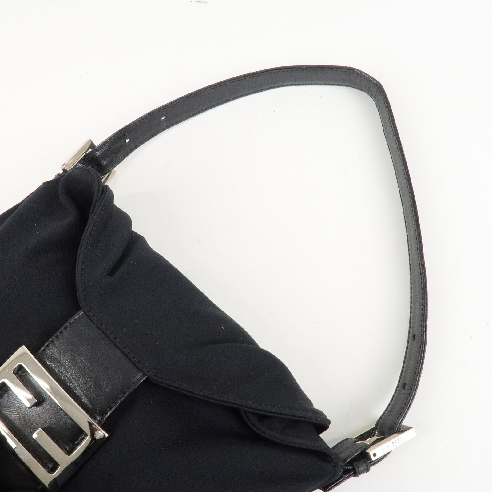 FENDI Mamma Baguette Nylon Jersey Leather Shoulder Bag Black Used