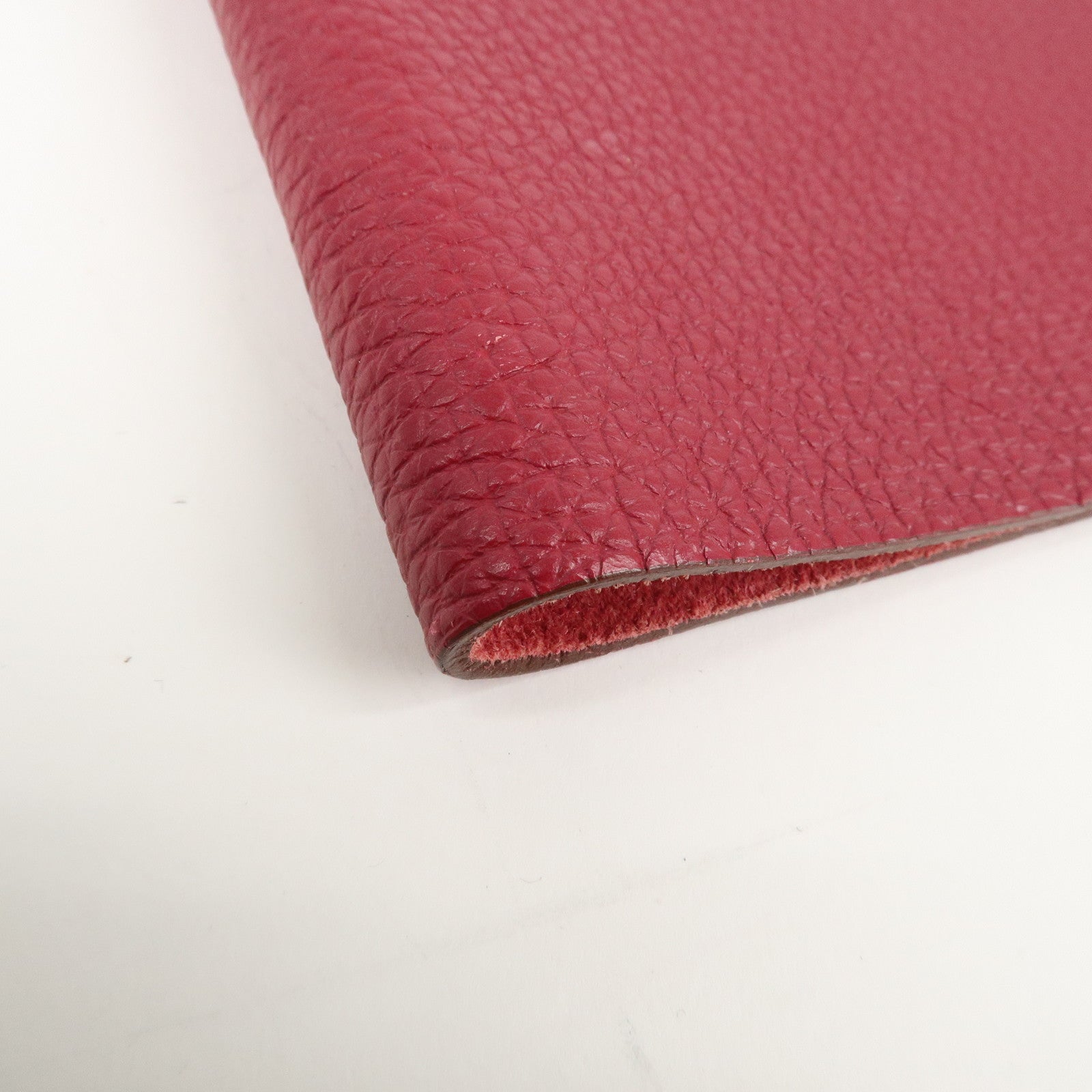 HERMES Togo Leather Ulysse MM □N Stamped Notebook Cover Ruby Used