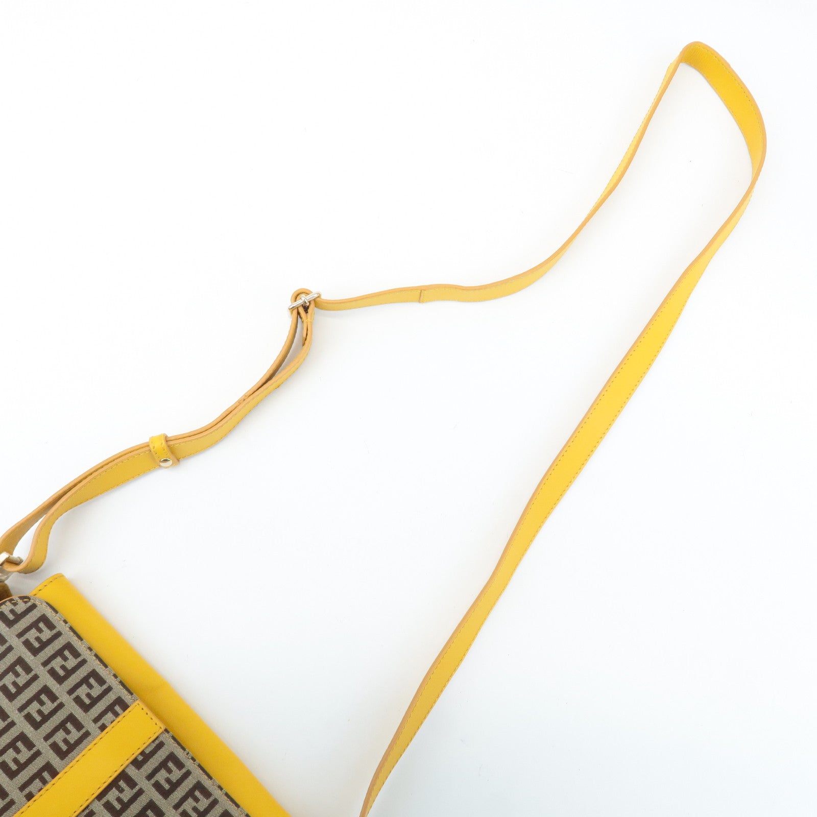FENDI Zucchino Canvas Leather Shoulder Bag BrownYellow 8BT175 Used