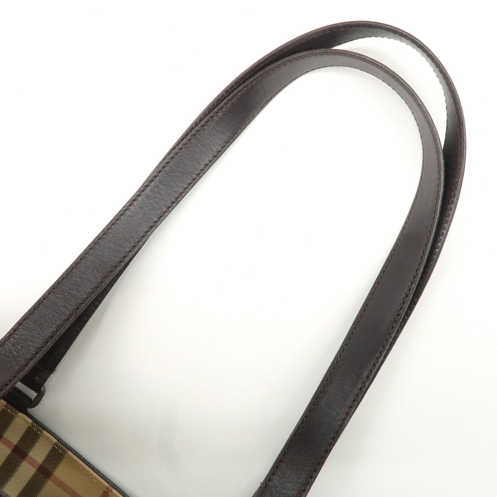 BURBERRY Nova Plaid PVC Leather Tote Bag Beige Brown Used