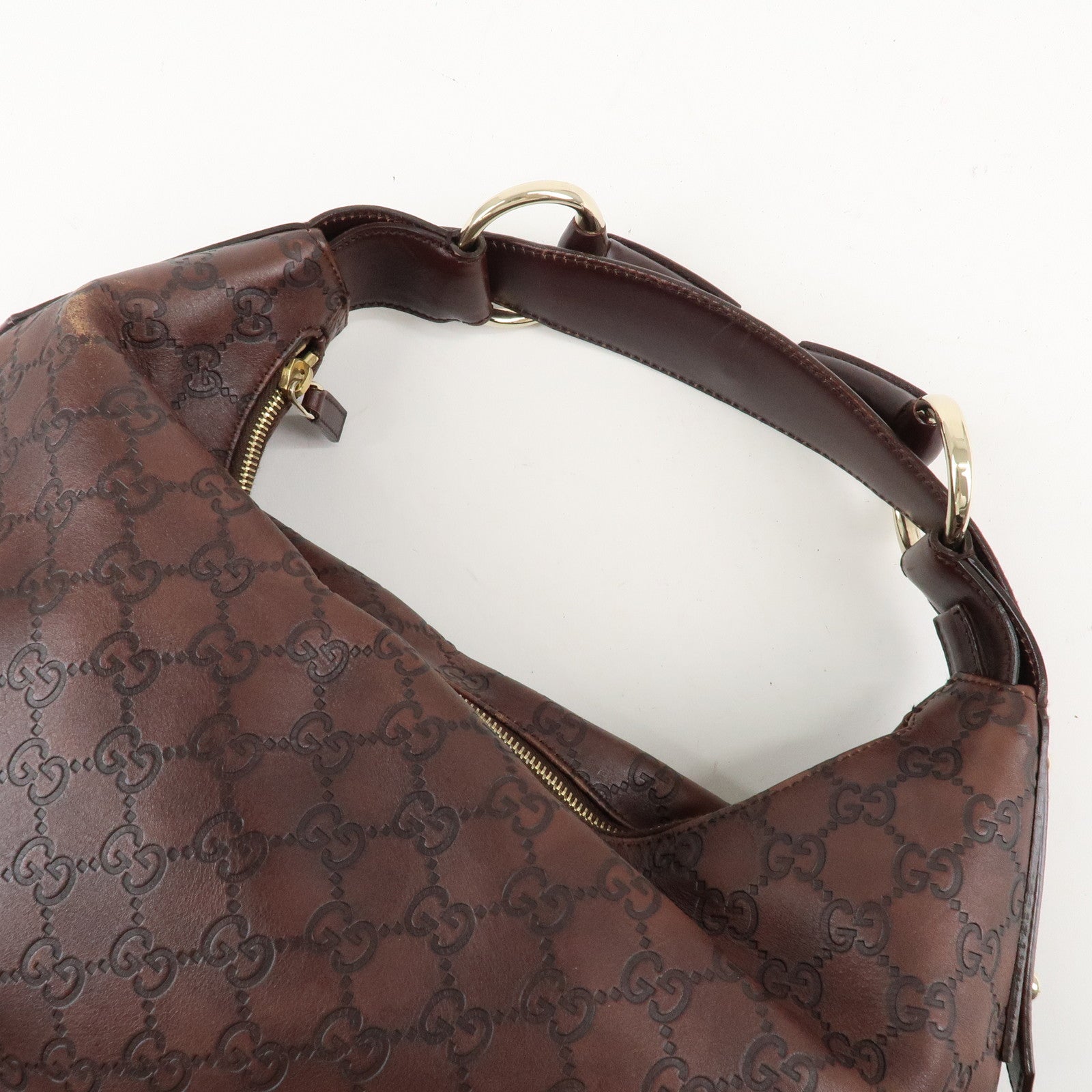 GUCCI Horsebit Guccissima Leather Shoulder Bag Dark Brown 115867 Used
