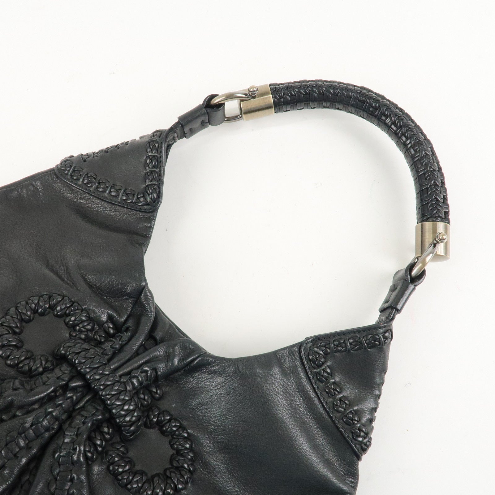 Ferragamo Gancini Leather Shoulder Bag Hand Bag Black Used