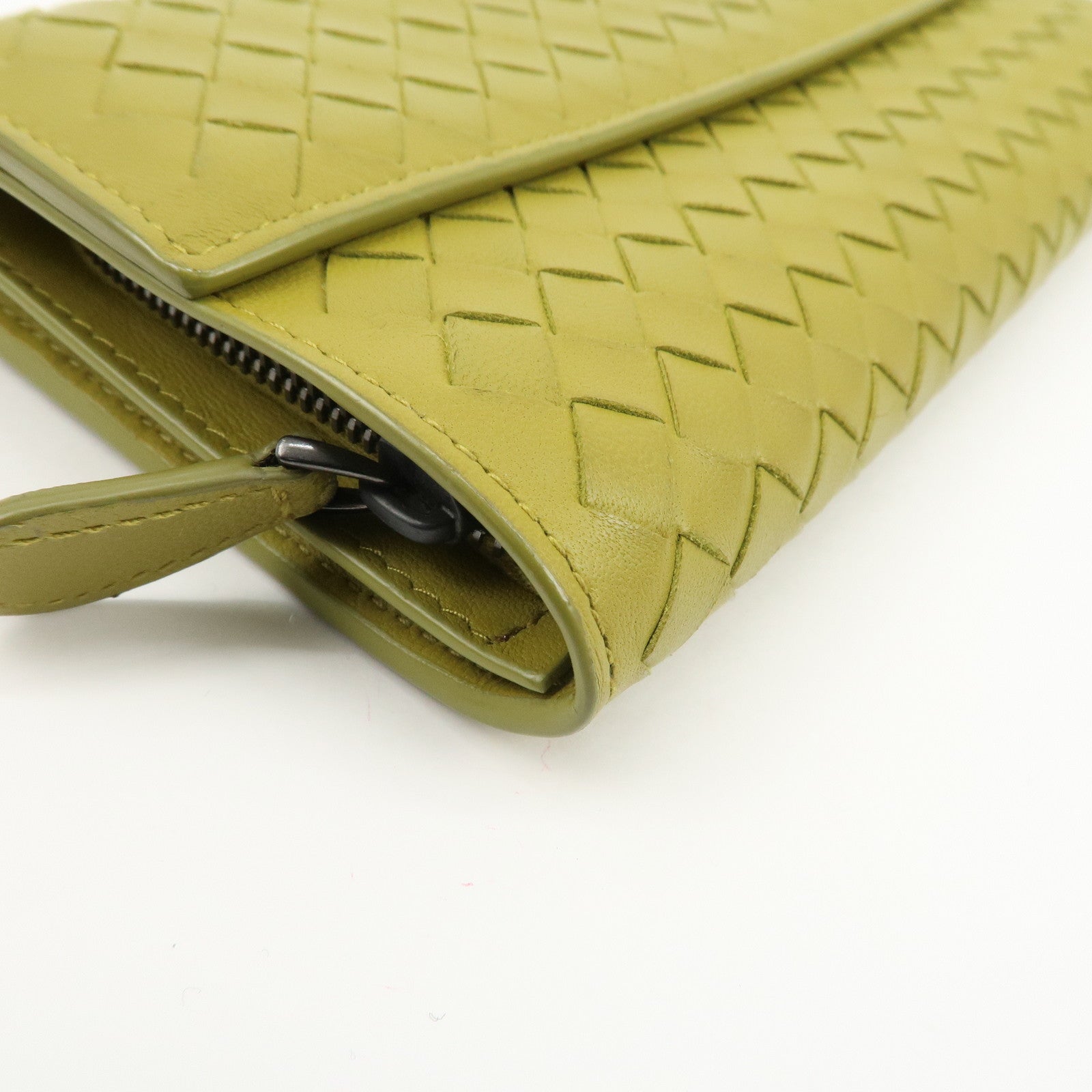 BOTTEGA VENETA Intrecciato Leather Bi-fold Long Wallet Yellow Used