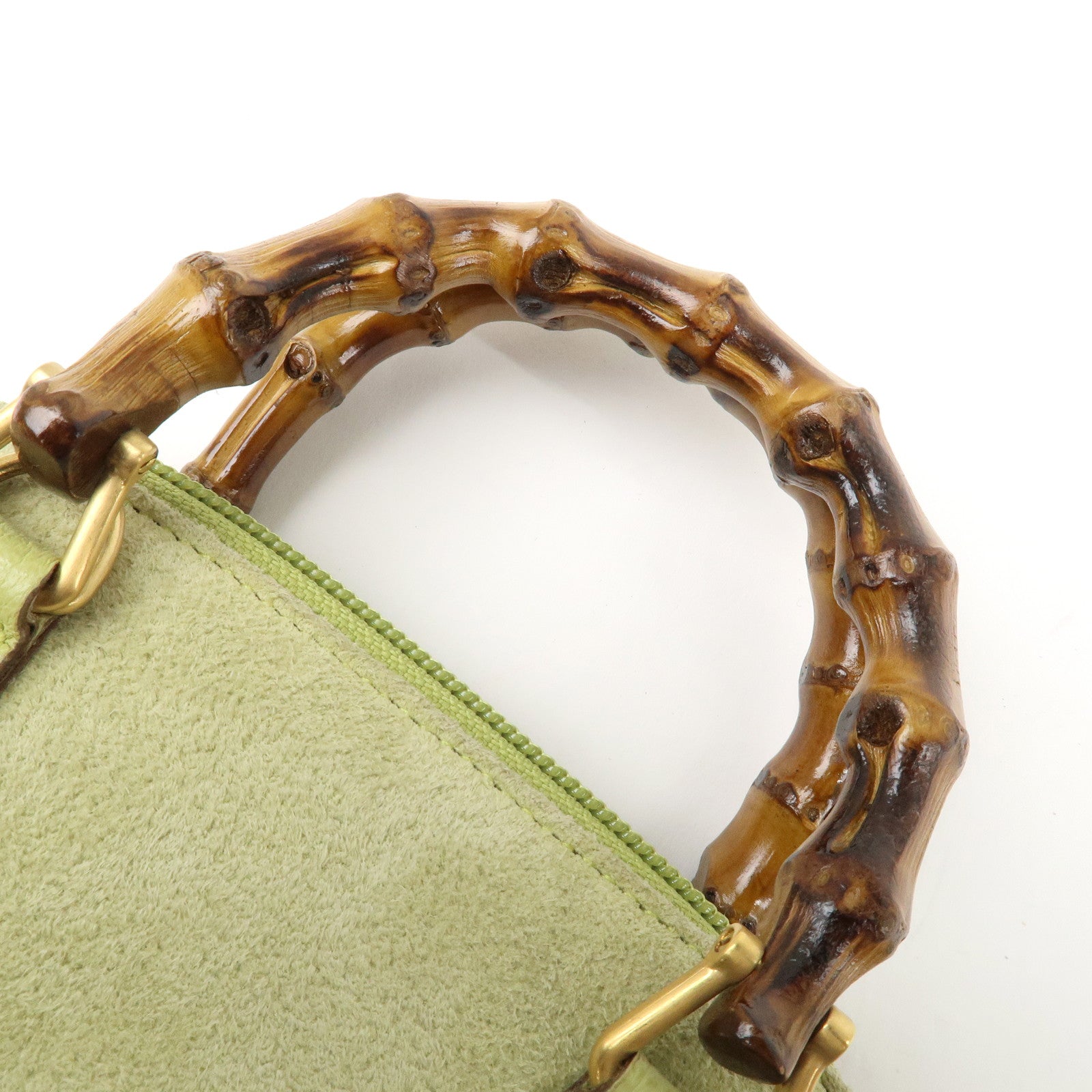 GUCCI Bamboo Suede Leather 2WAY Shoulder Bag Green 007.2032 Used