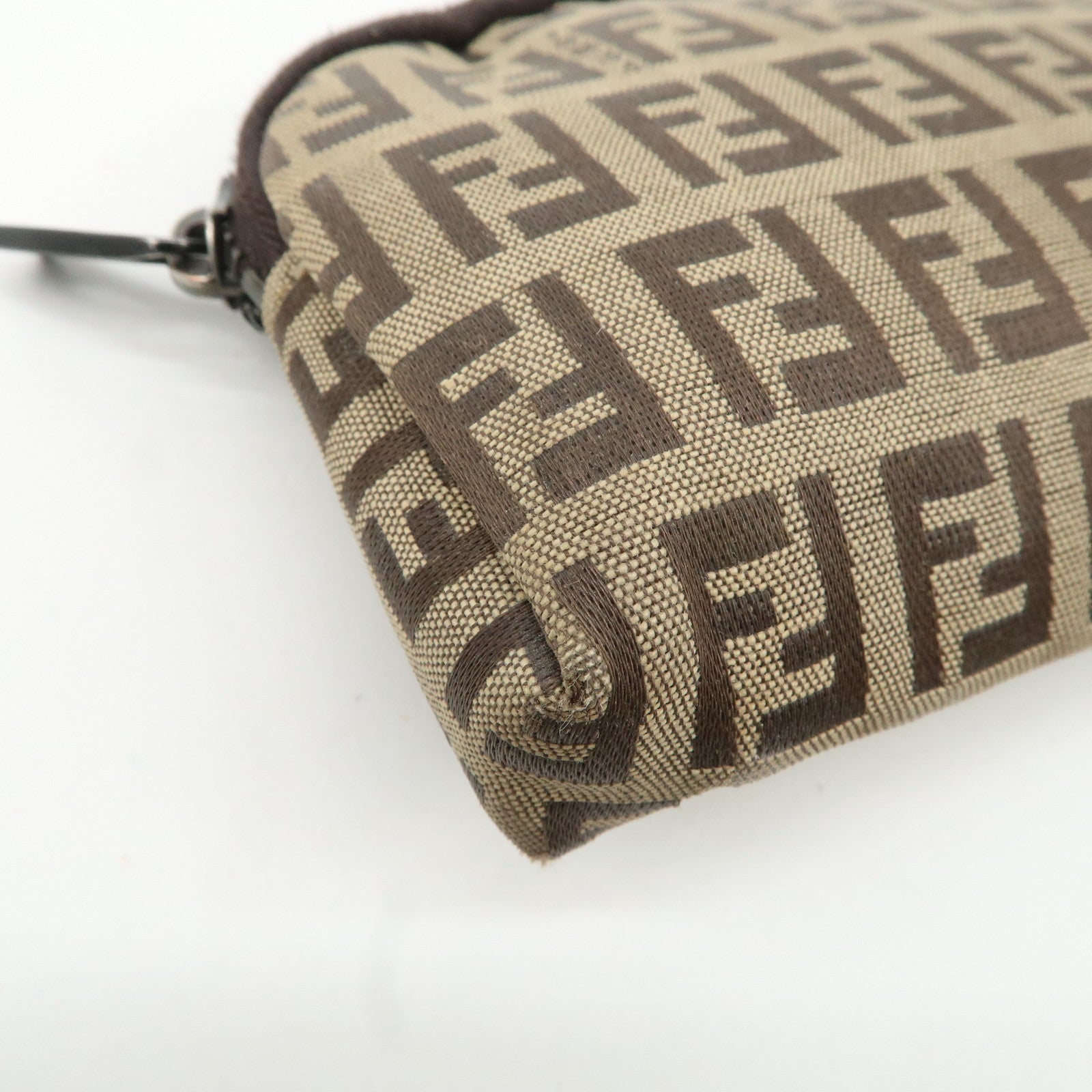 FENDI Zucchino Canvas Mini Pouch Beige Dark Brown 7N0003 Used