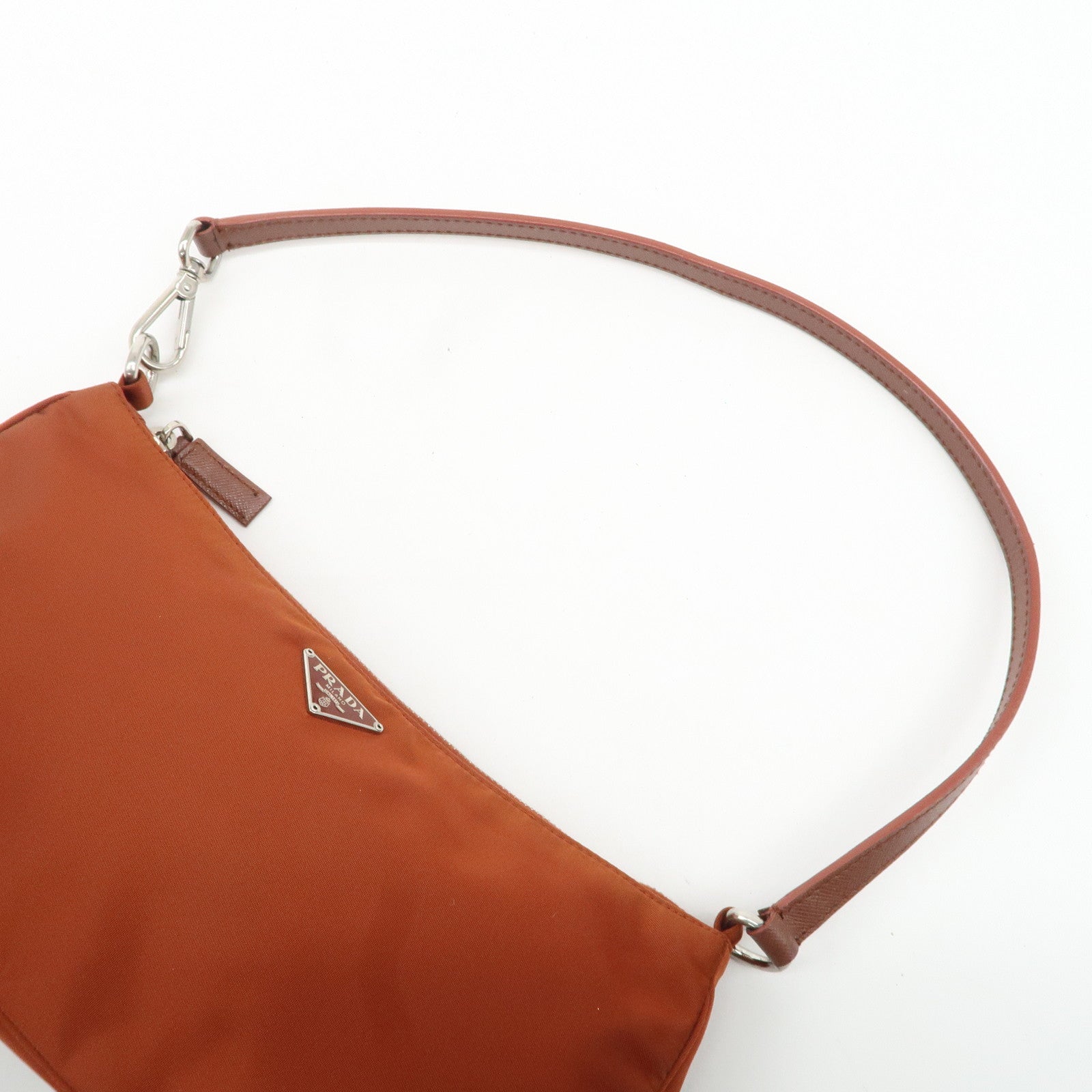 PRADA Logo Nylon Leather Shoulder Bag Hand Bag Pouch Brown Used