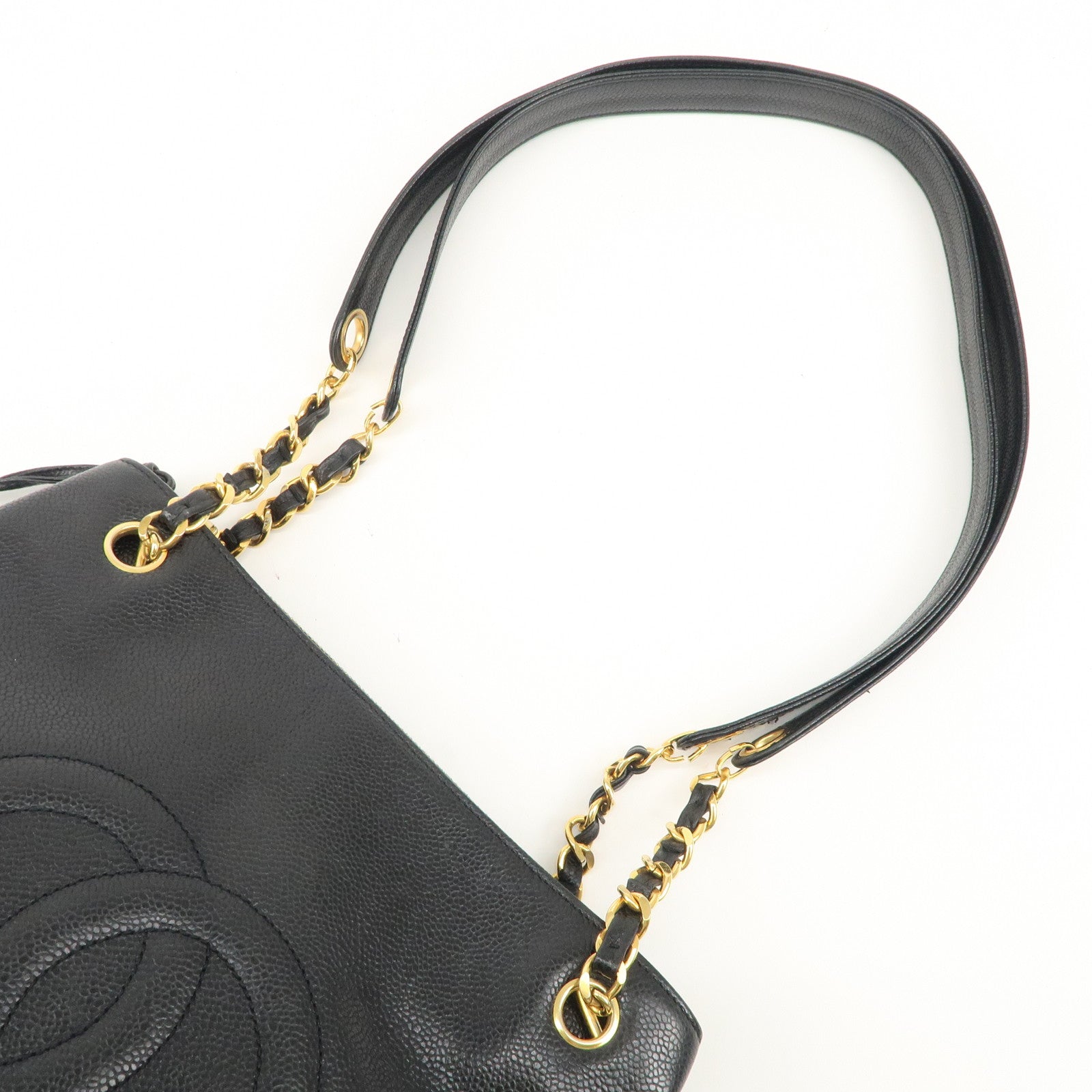 CHANEL Caviar Skin COCO Mark Chain Tote Bag Shoulder Bag Black Used