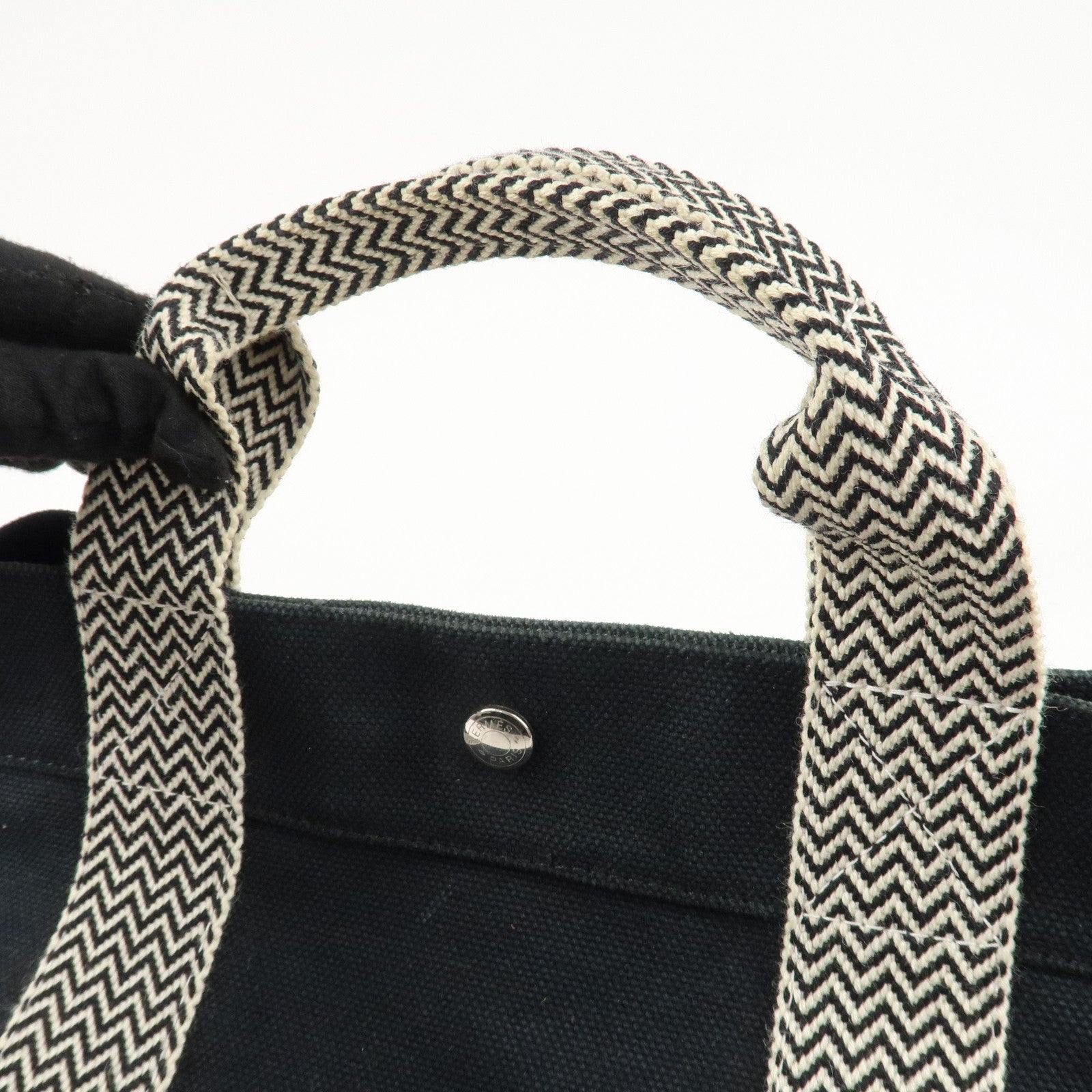 HERMES Canvas Cannes PM Tote Hand Bag Black Used