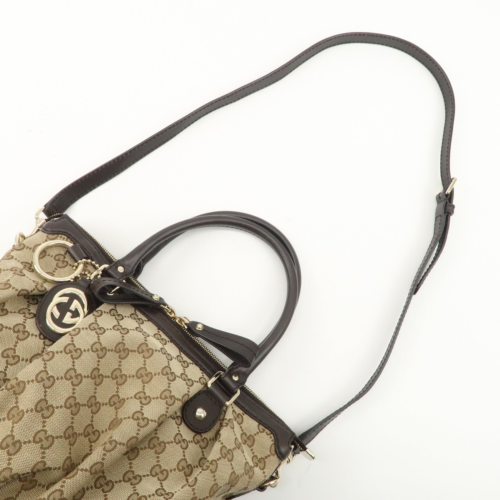 GUCCI Sukey GG Canvas Leather 2WAY Bag Beige Dark Brown 247902 Used