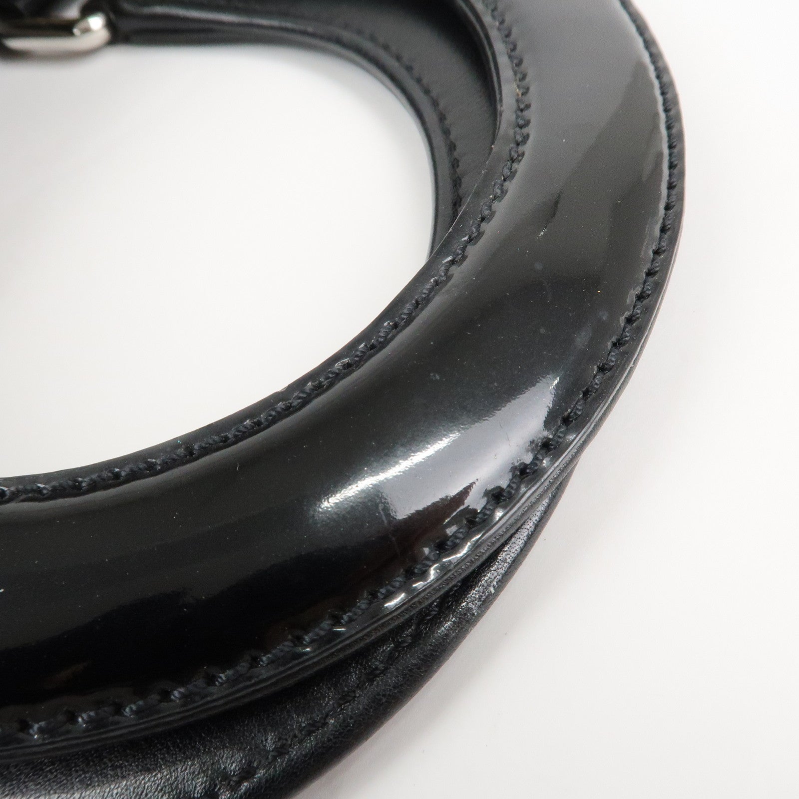 CHANEL COCO Mark No.5 Patent Leather Punching Hand Bag Black Used