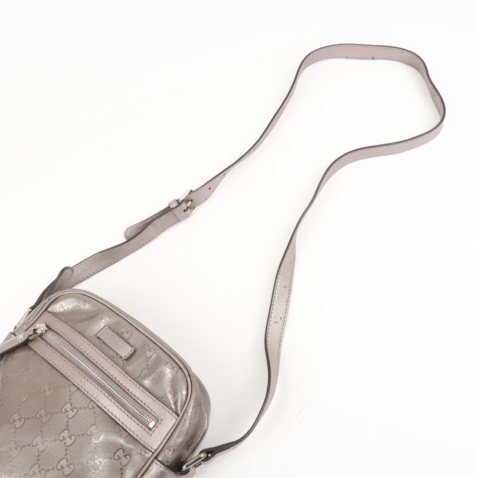 GUCCI GG Imprime PVC Leather Shoulder Bag Metallic Rose gold 233268 Used