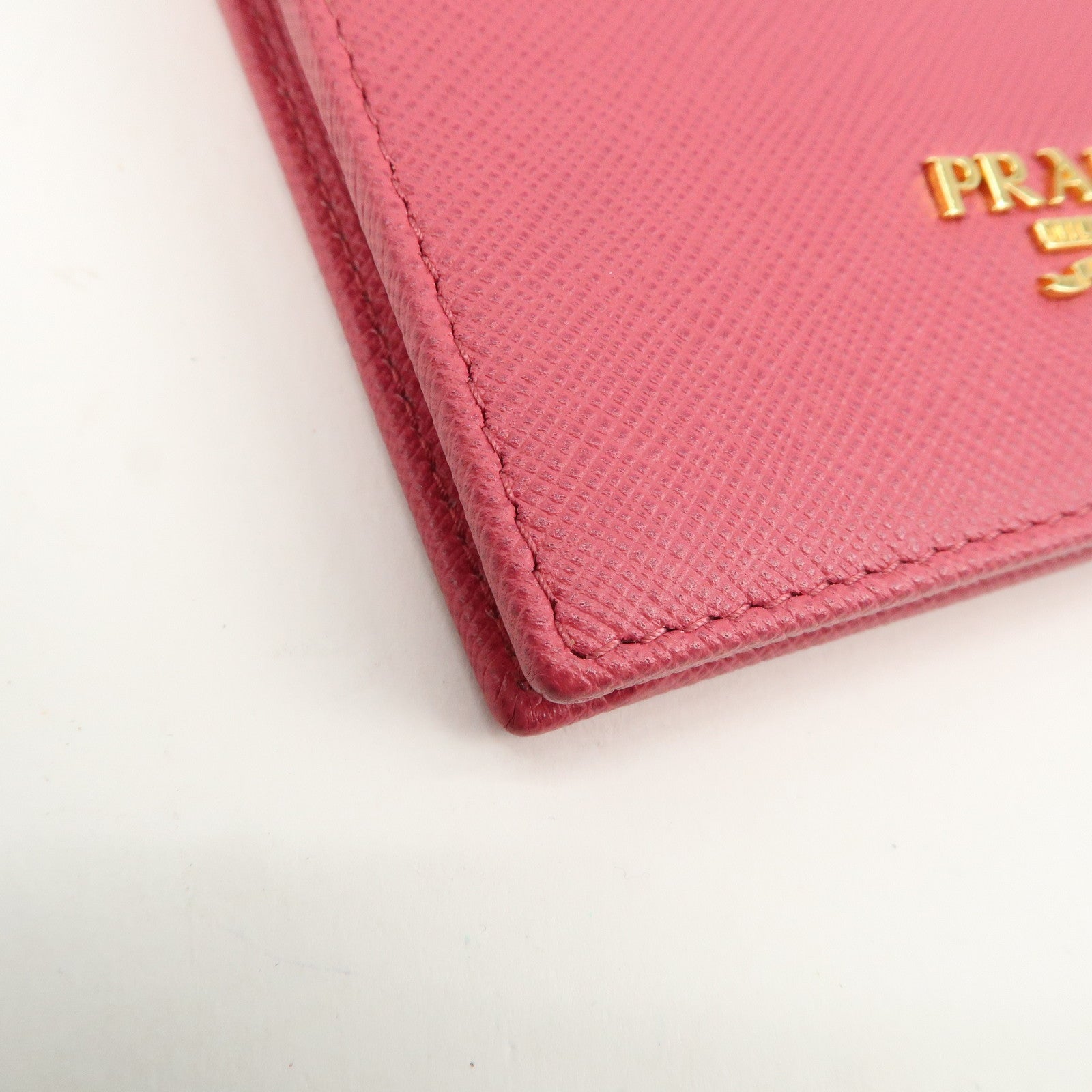 PRADA Logo Saffiano Leather Bi-Fold Wallet Pink 1MV204 Used