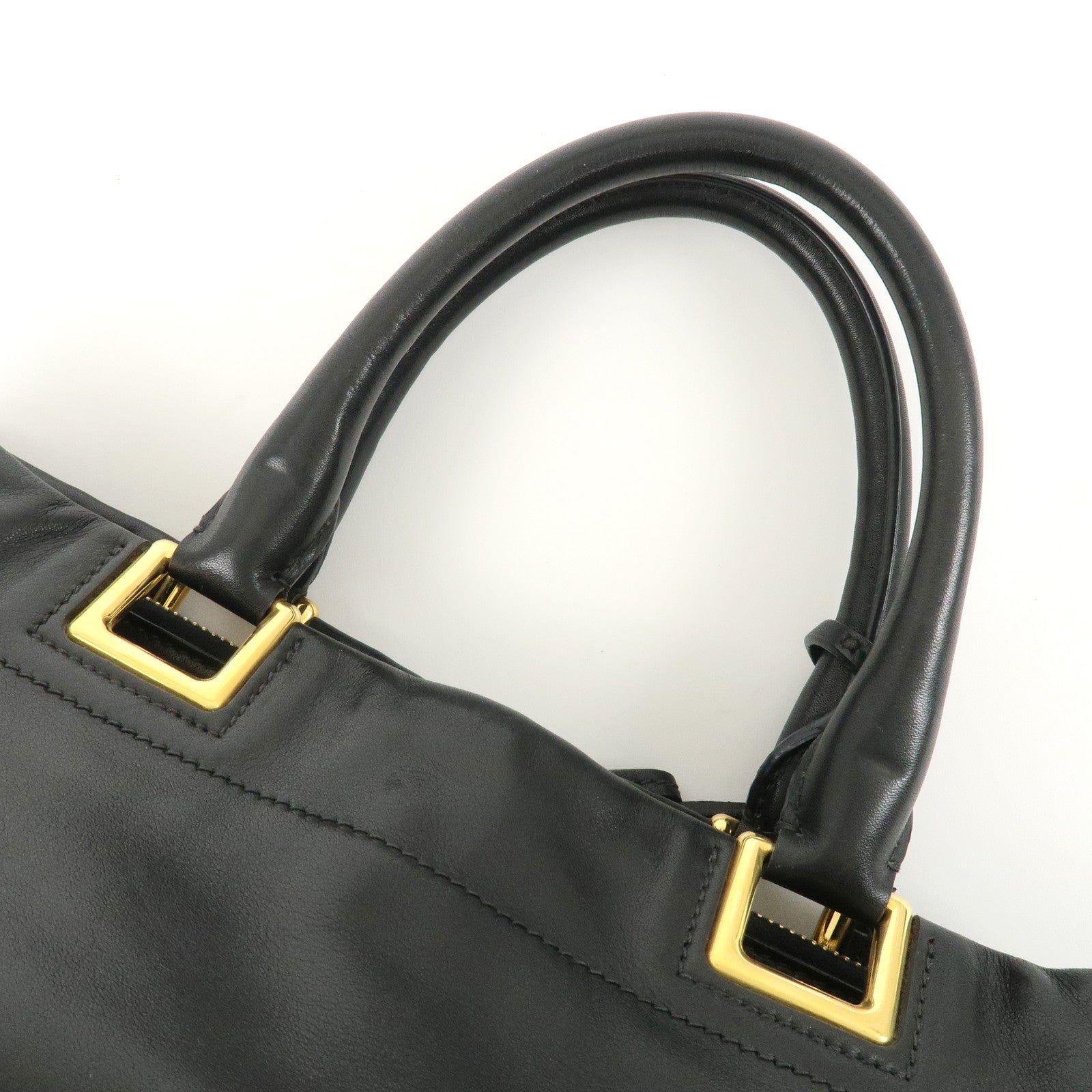PRADA Leather Ribbon 2way Bag Hand Bag Black BN2244 Used
