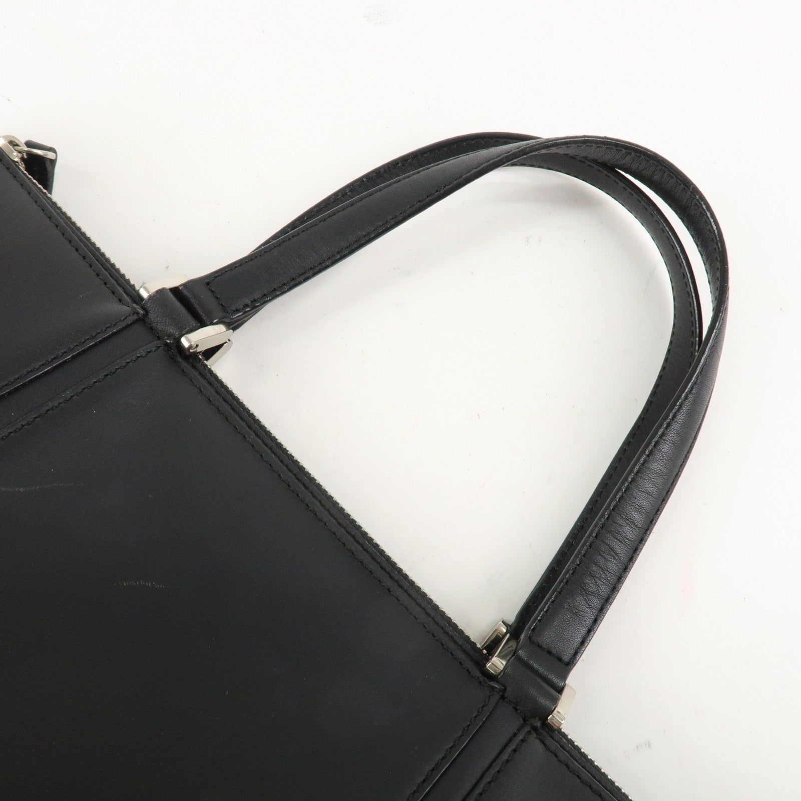 BURBERRY Leather Tote Bag Hand Bag Black Silver Hardware Used