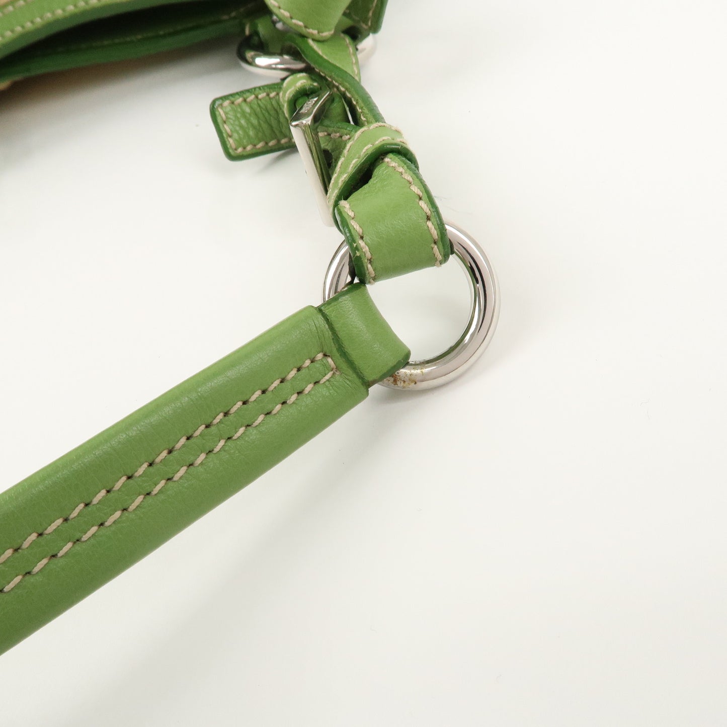 PRADA Straw Leather Shoulder Bag Natural Green BR2928