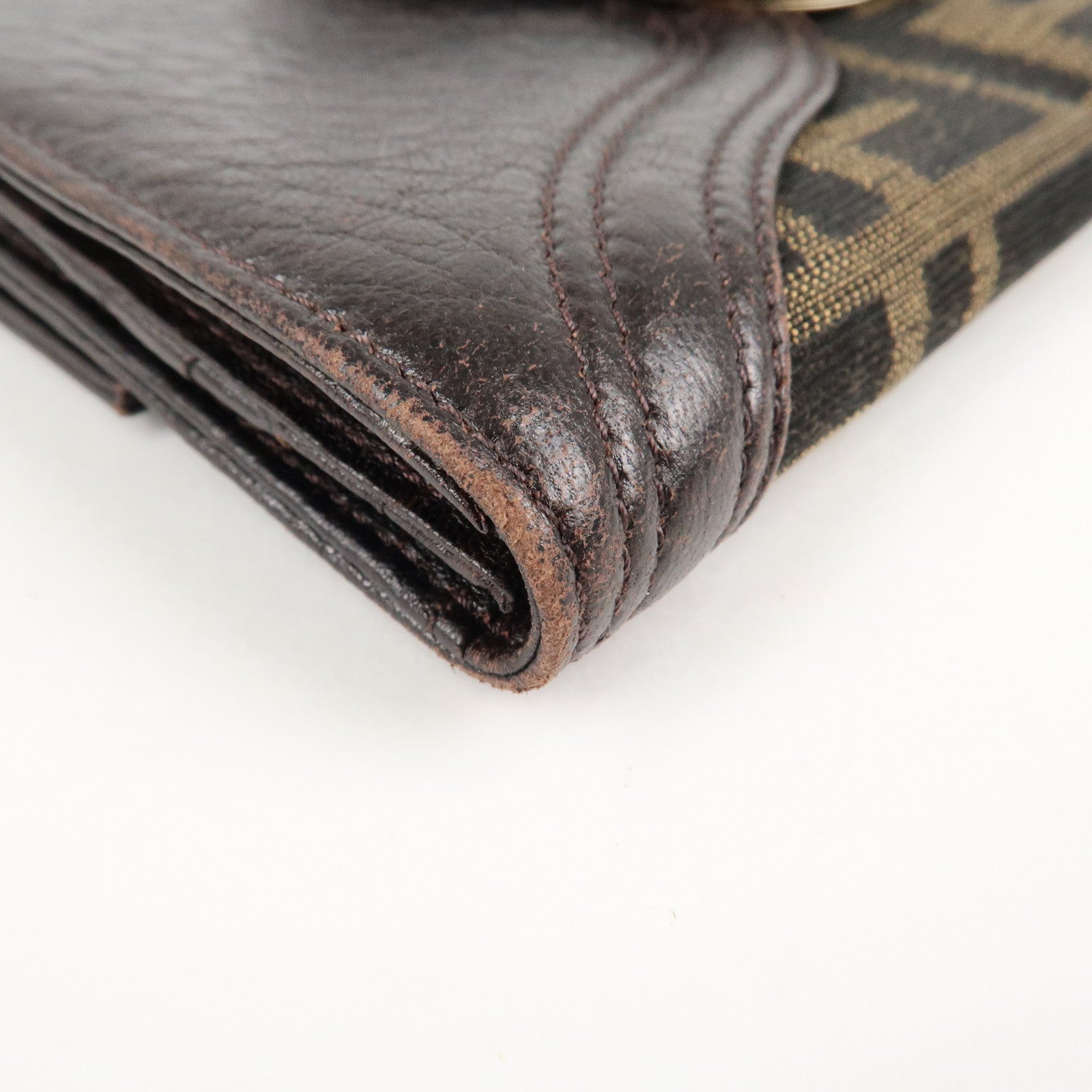 FENDI Zucca Canvas Leather W Hook Bifold Long Wallet 8N0032 Used