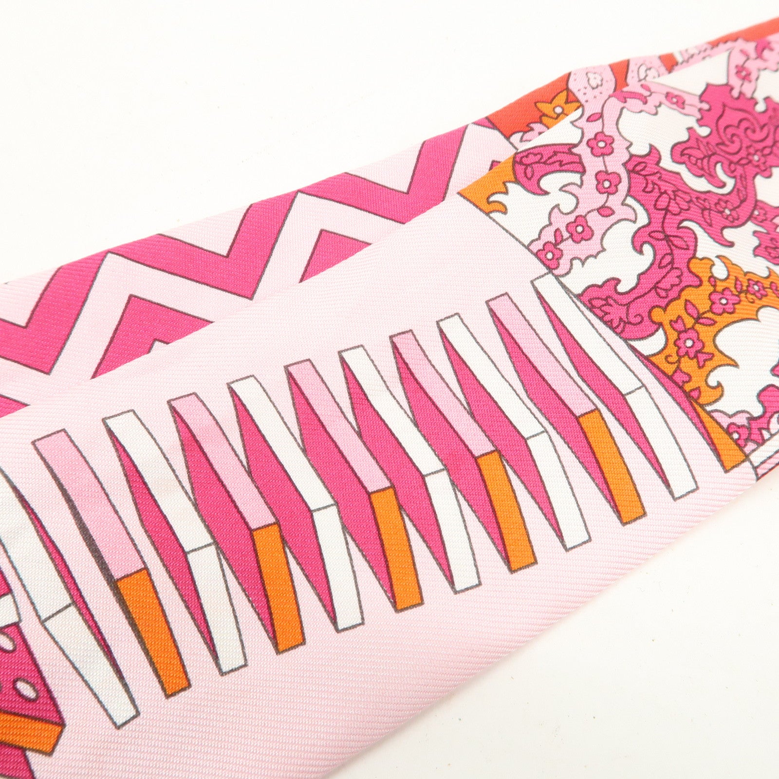 HERMES Silk 100% Twilly Scarf De l'Ombrelle aux Duels Pink Used