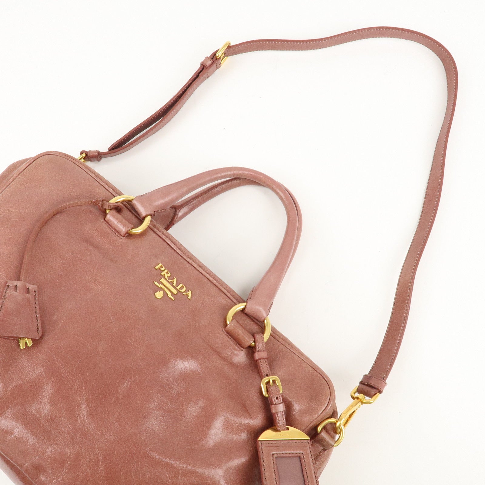 PRADA Leather 2Way Hand Bag Shoulder Bag Pink BL0821 Used