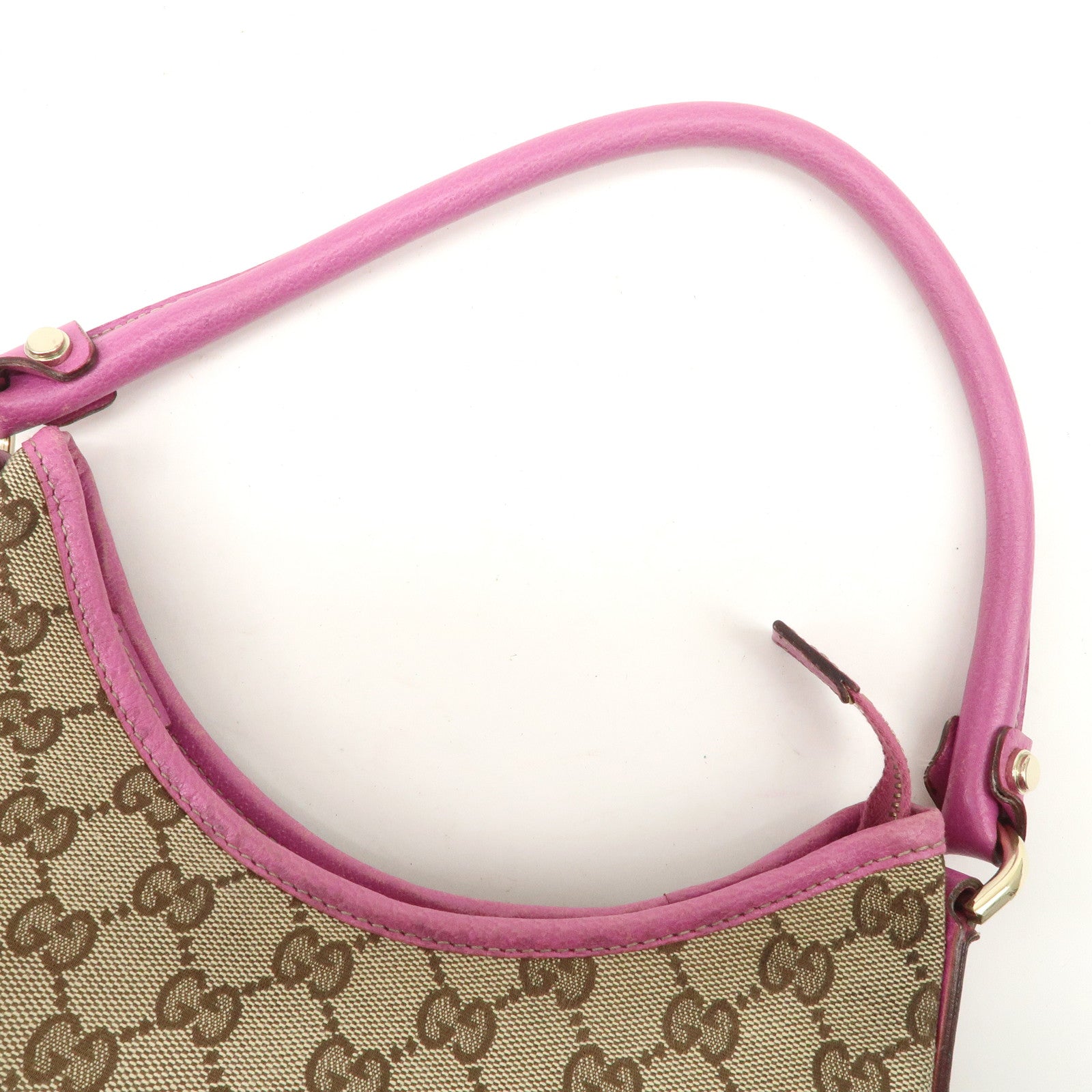 GUCCI Abbey GG Canvas Leather Shoulder Bag Beige Pink 130739 Used
