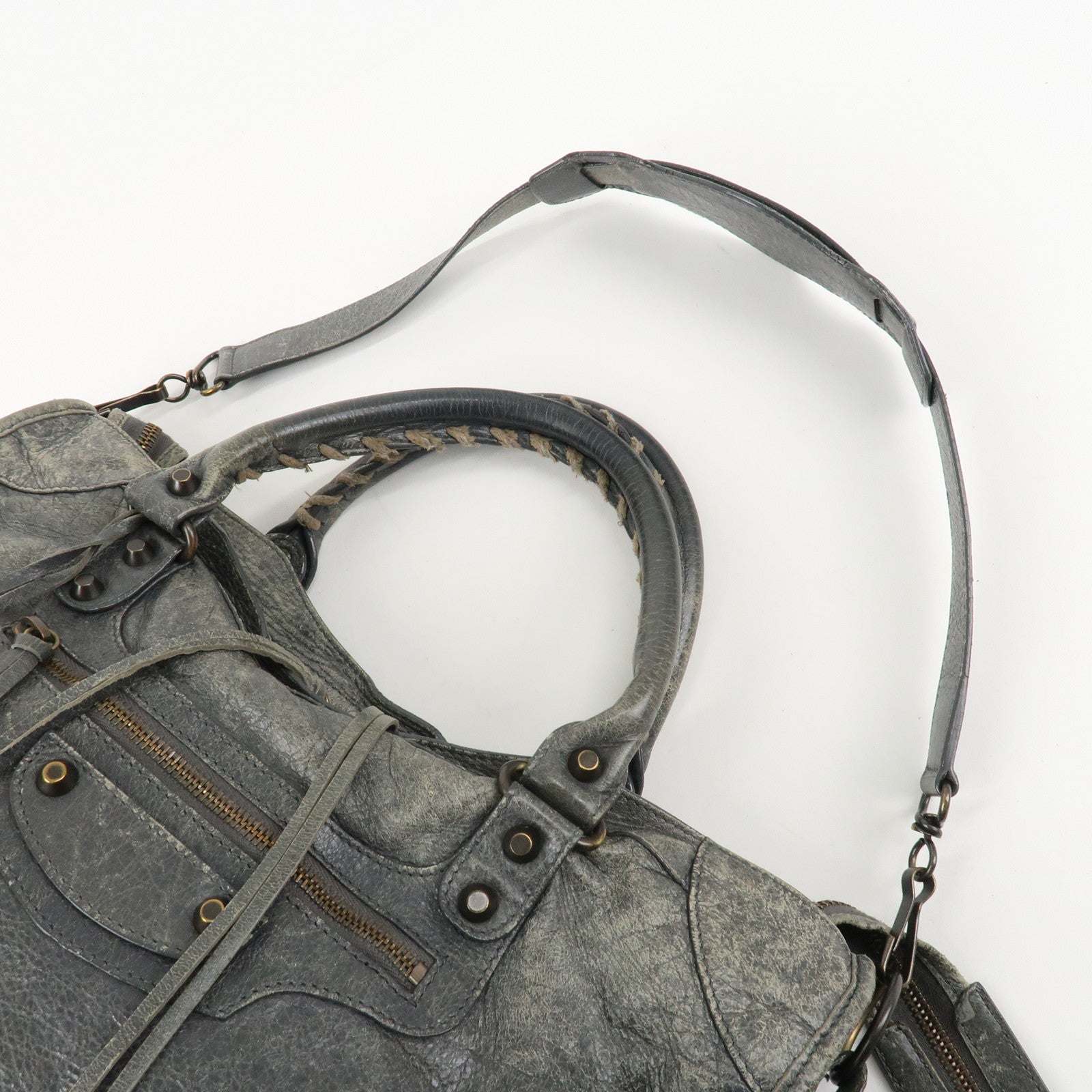 BALENCIAGA The City Leather 2Way Shoulder Bag Gray 115748 Used