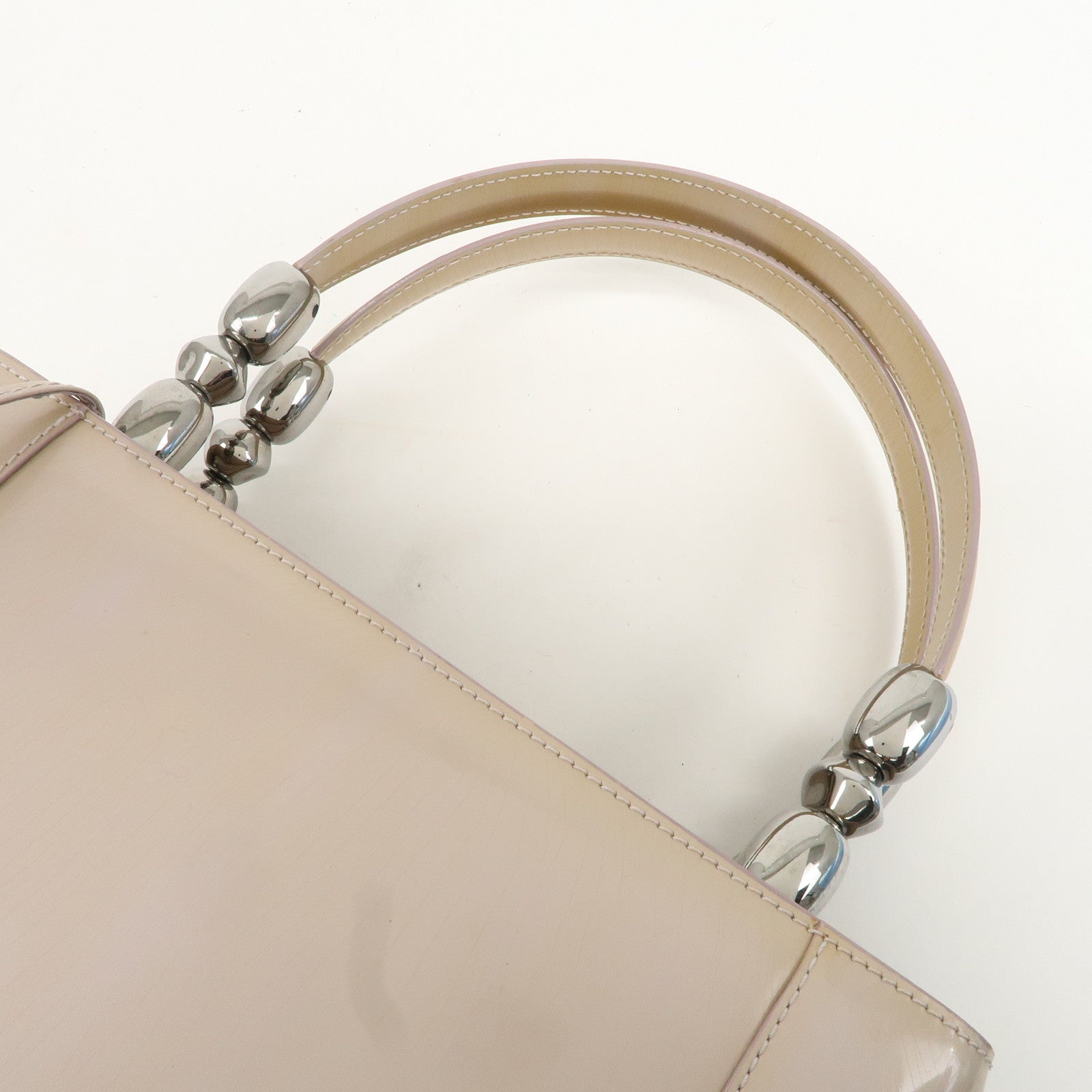 Christian Dior Maris Pearl Patent Leather Tote Bag Beige Used
