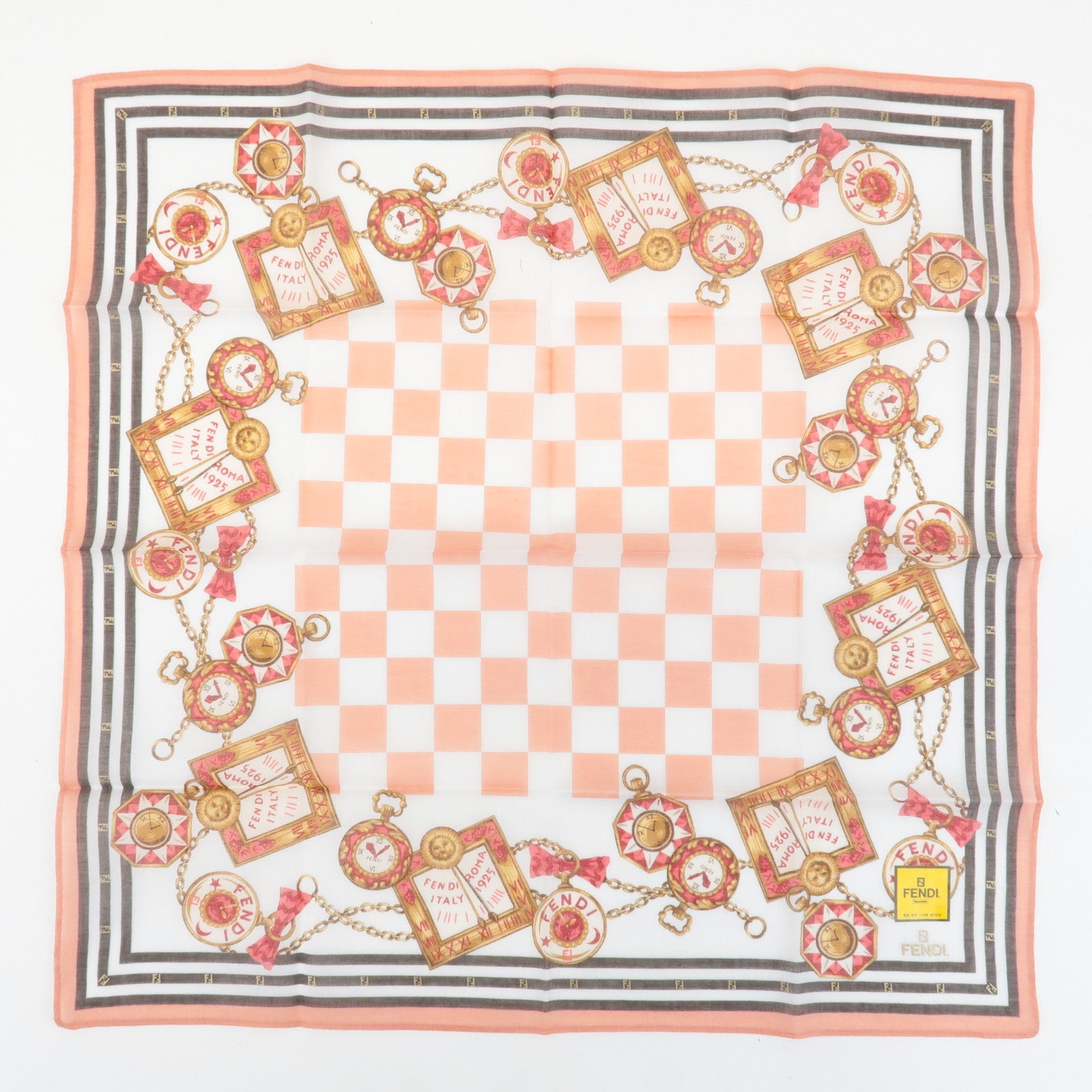 FENDI Set of 5 Cotton 100% Handkerchief Pink Navy Red White Used