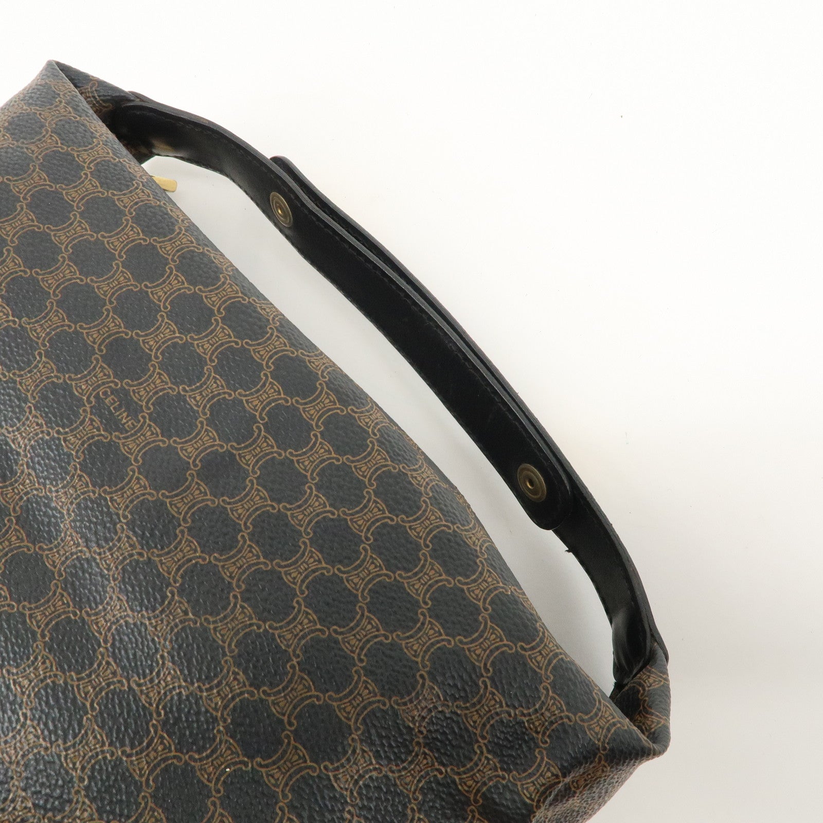 CELINE Macadam PVC Leather Hand Bag Black Brown Used