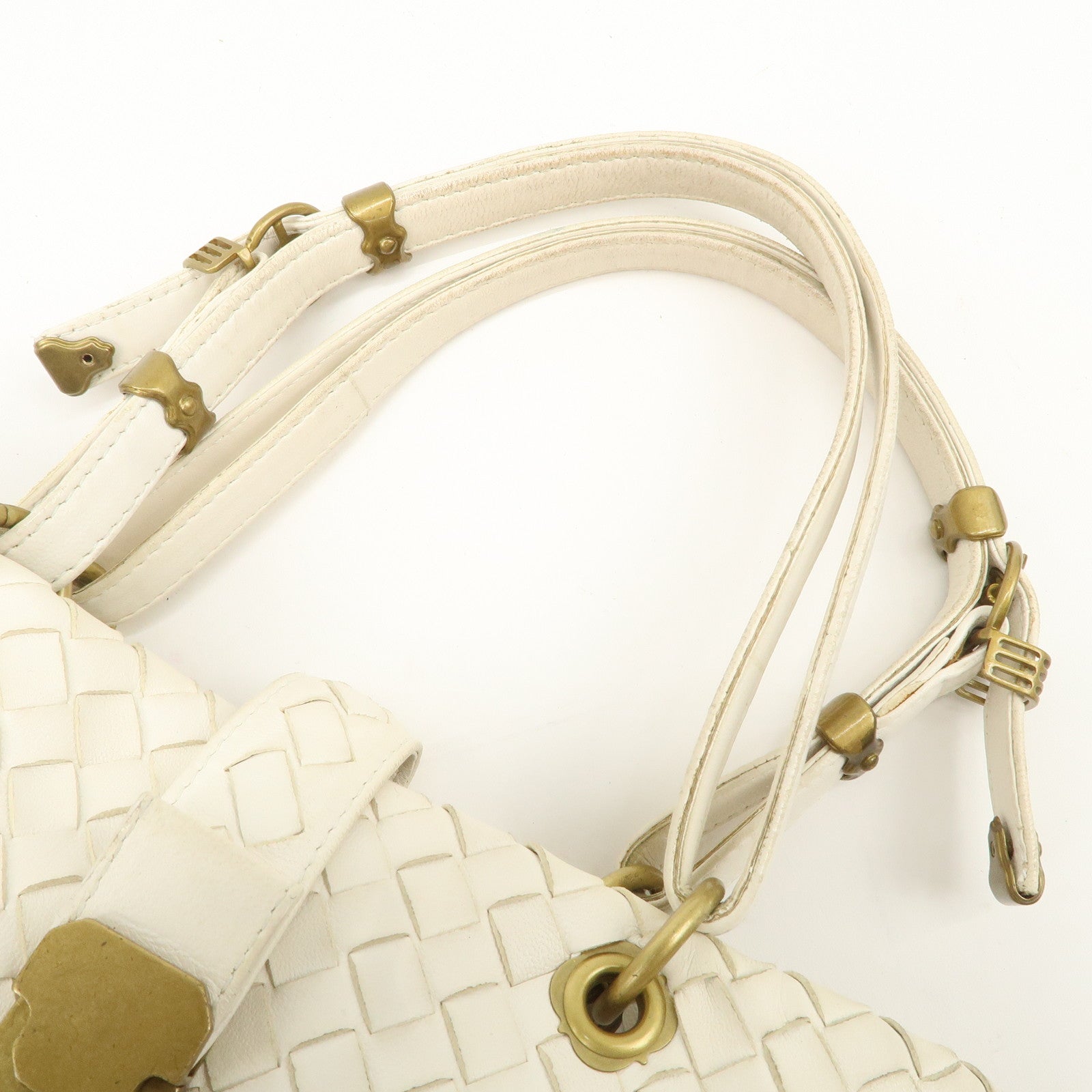 Bottega Veneta Intrecciato Leather Chain Shoulder Bag White Used