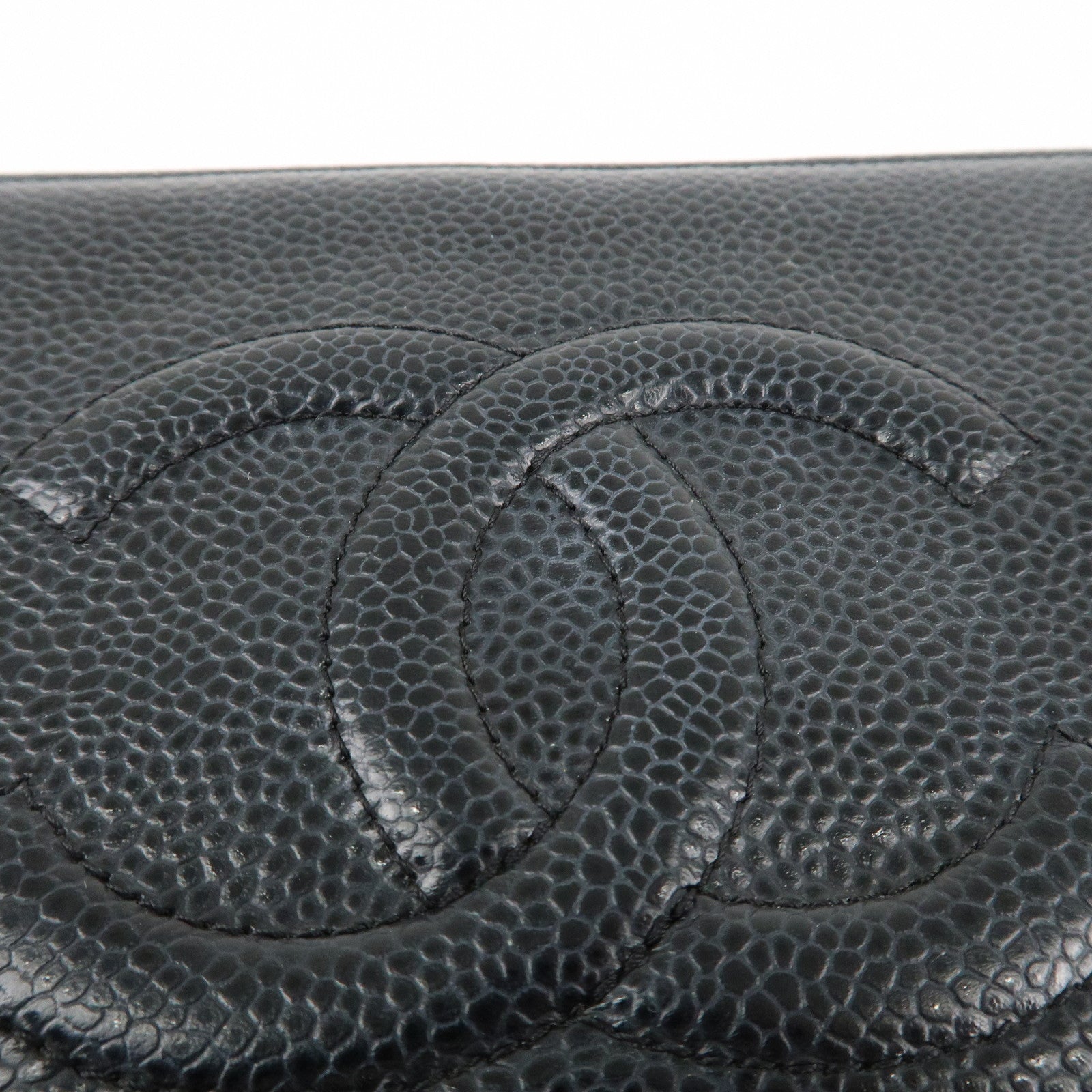 CHANEL COCO Mark Caviar Skin Zippy Long Wallet Black A50071 Used
