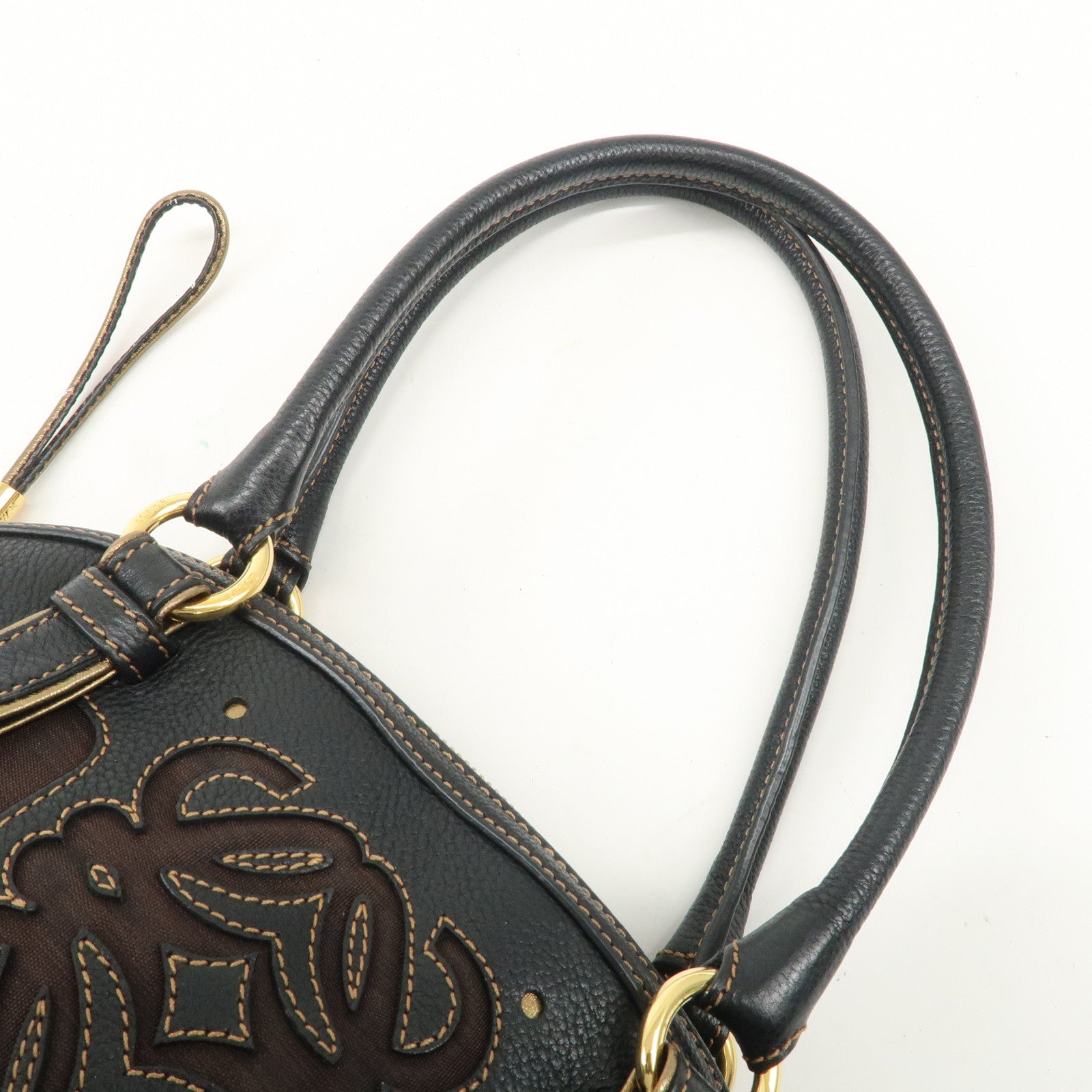 LOEWE Anagram Canvas Leather Hand Bag 340807 Brown Black Used