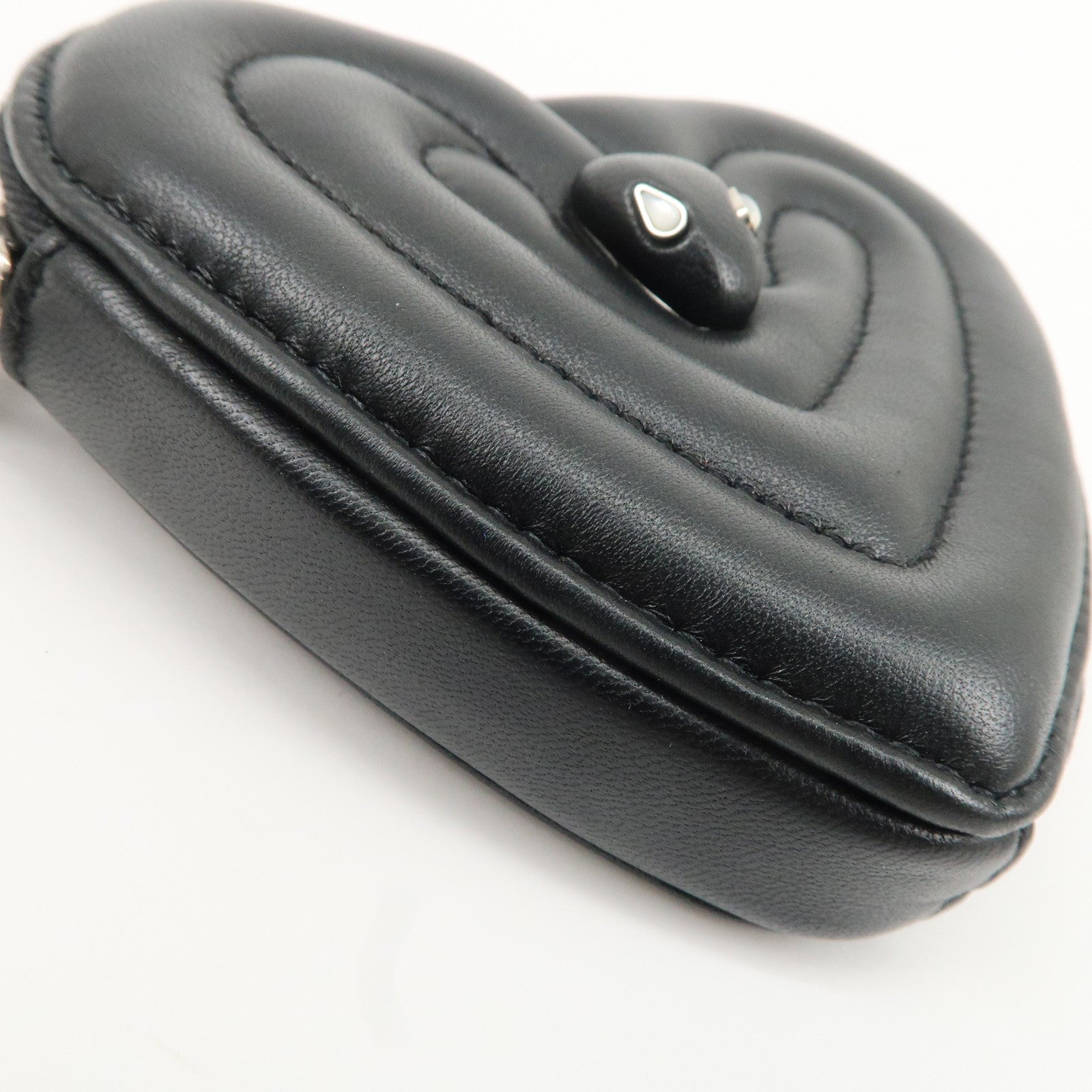 BVLGARI Leather AMBUSH Serpenti Heart Zipper Coin Case Black Used