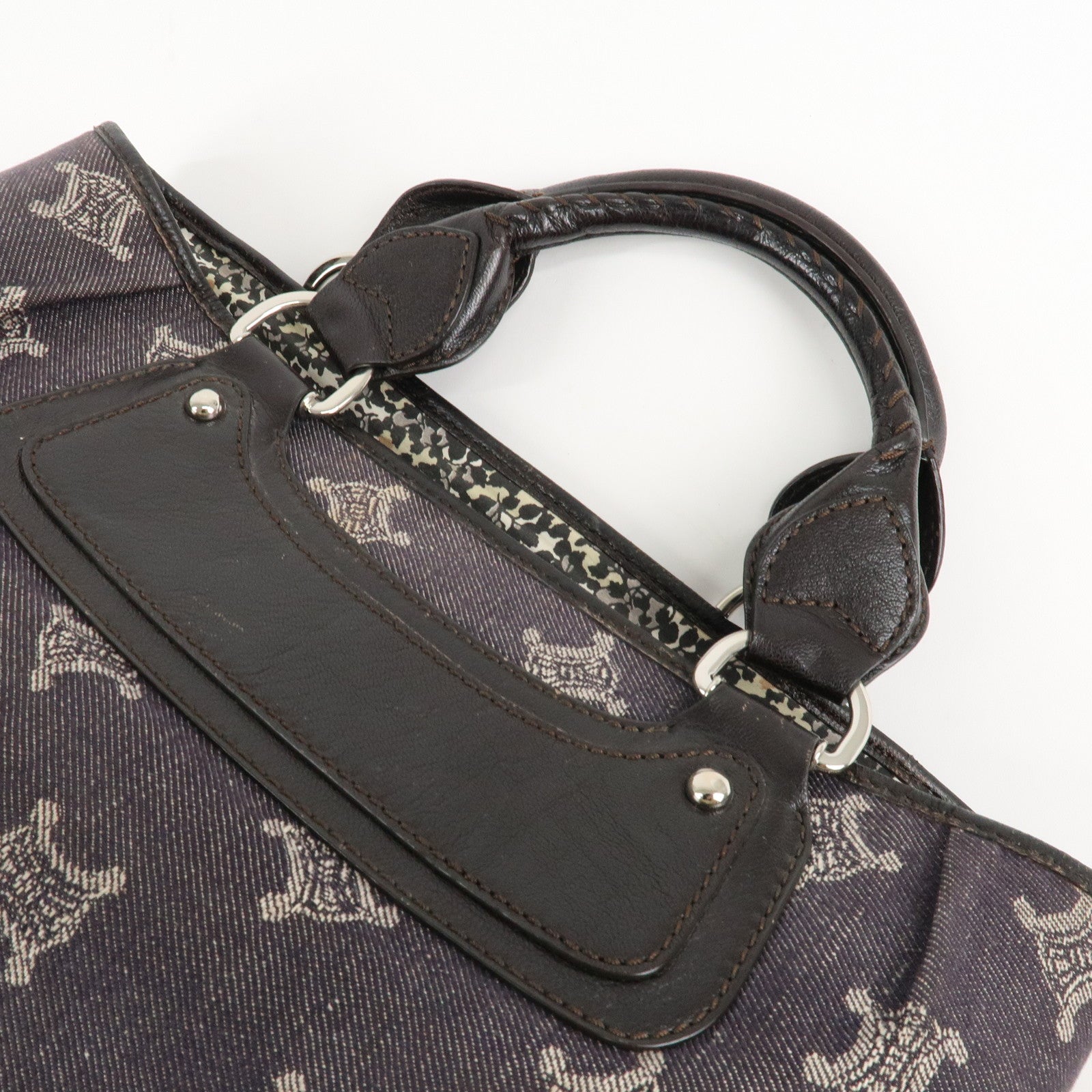CELINE Magadam Denim Leather Boogy Bag Tote Bag Indigo Dark Brown Used