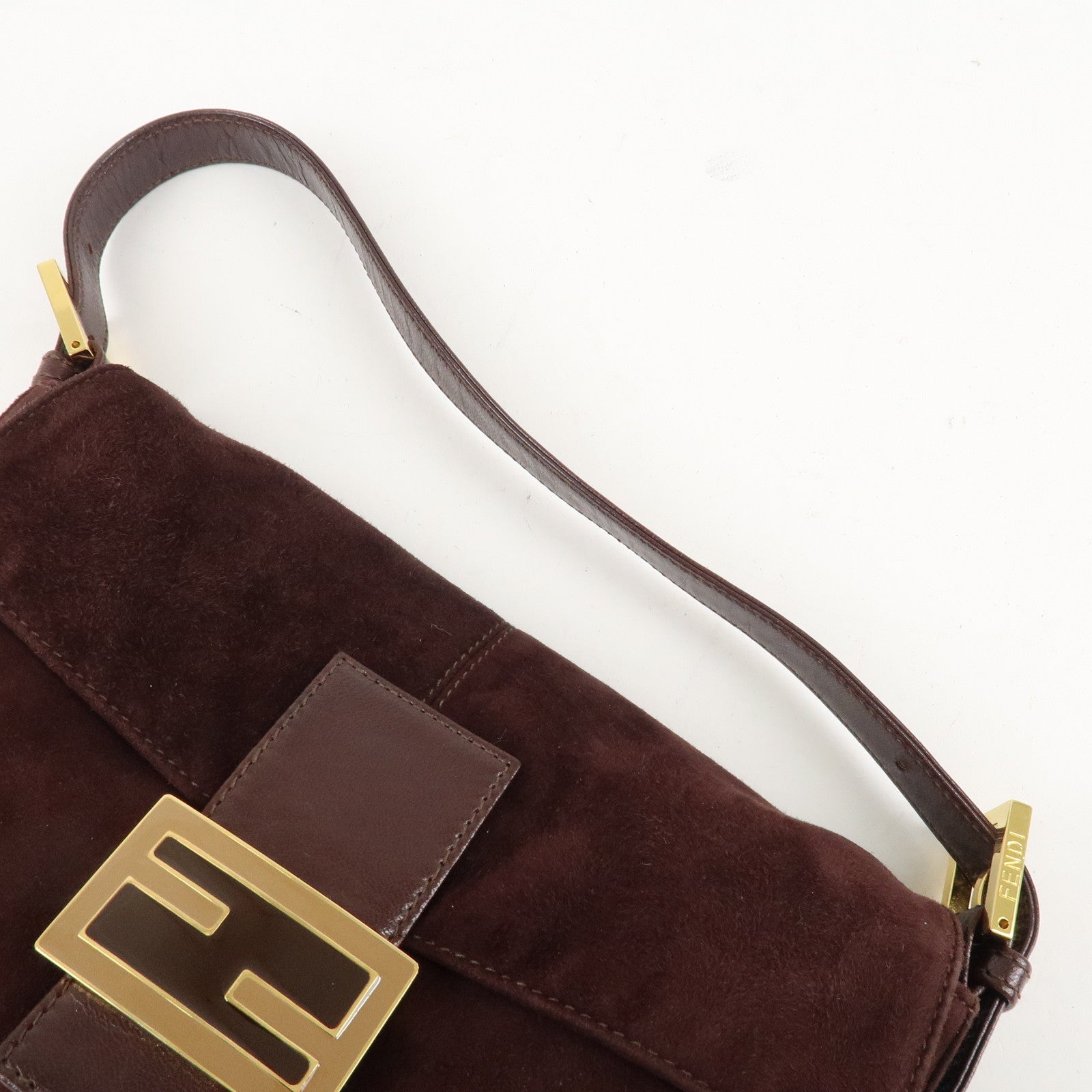 FENDI Suede Leather Shoulder Bag Dark Brown 26424 Used