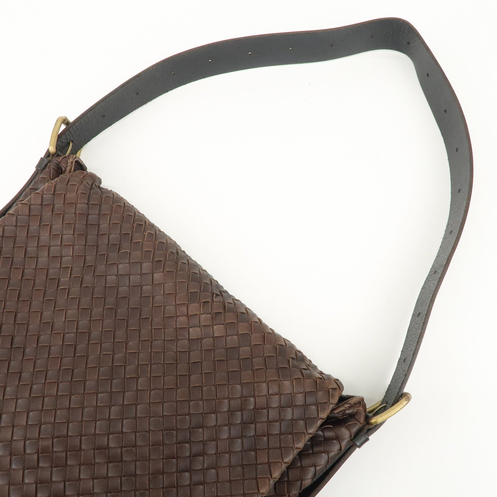 BOTTEGA VENETA Intrecciato Leather Shoulder Bag Dark Brown BlackUsed F/S Used