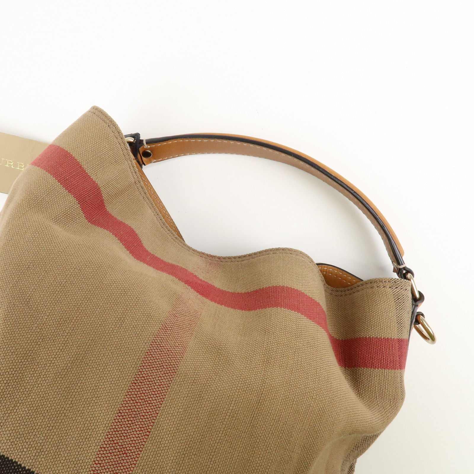 BURBERRY Canvas Leather Ashby Medium Plaid Bucket Bag Beige Brown Used