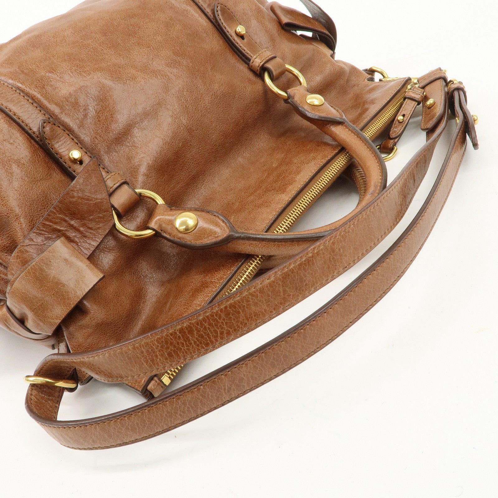 MIU MIU Leather 2Way Bag Shoulder Bag Hand Bag Brown Used