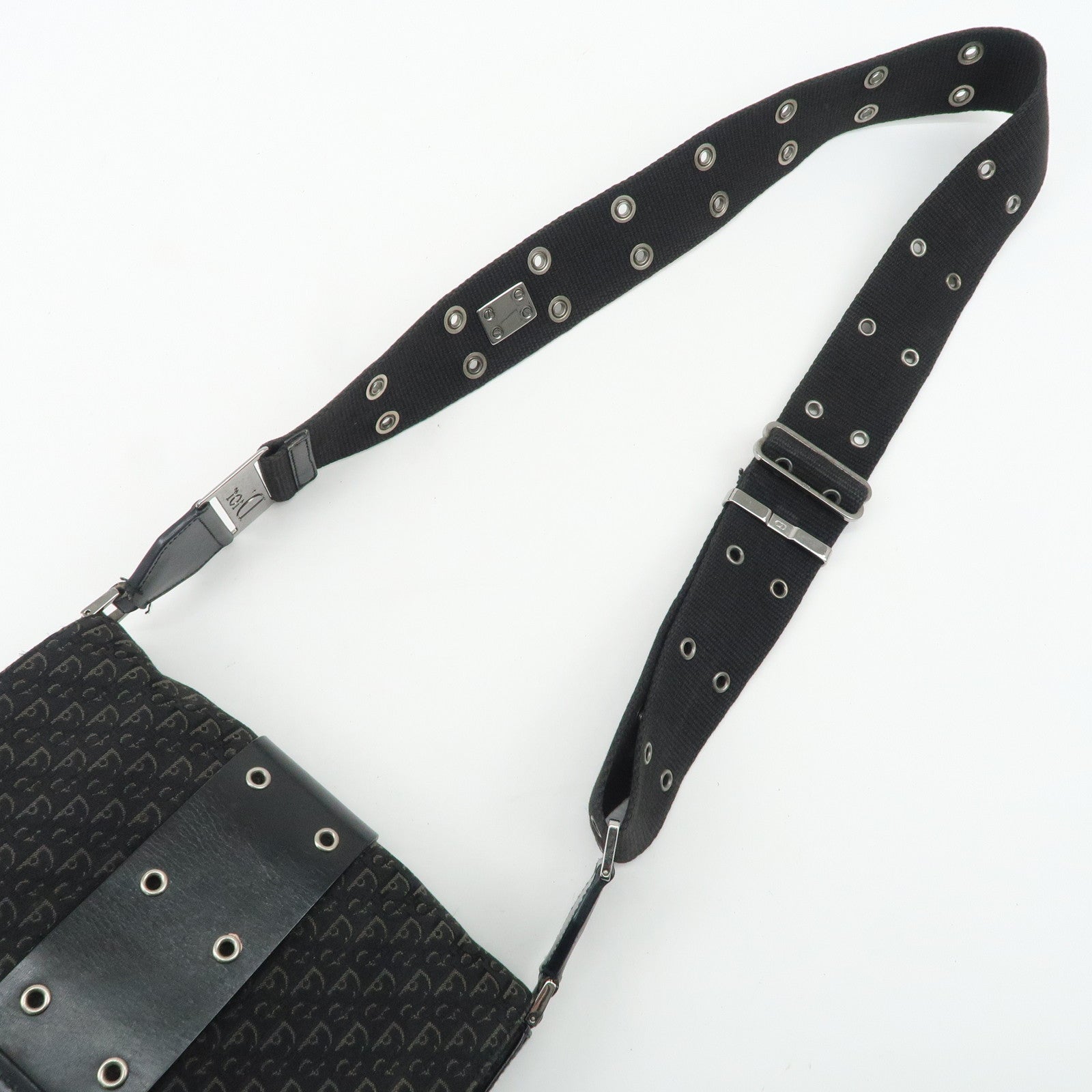 Christian Dior Trotter Canvas Leather Shoulder Bag Black Used