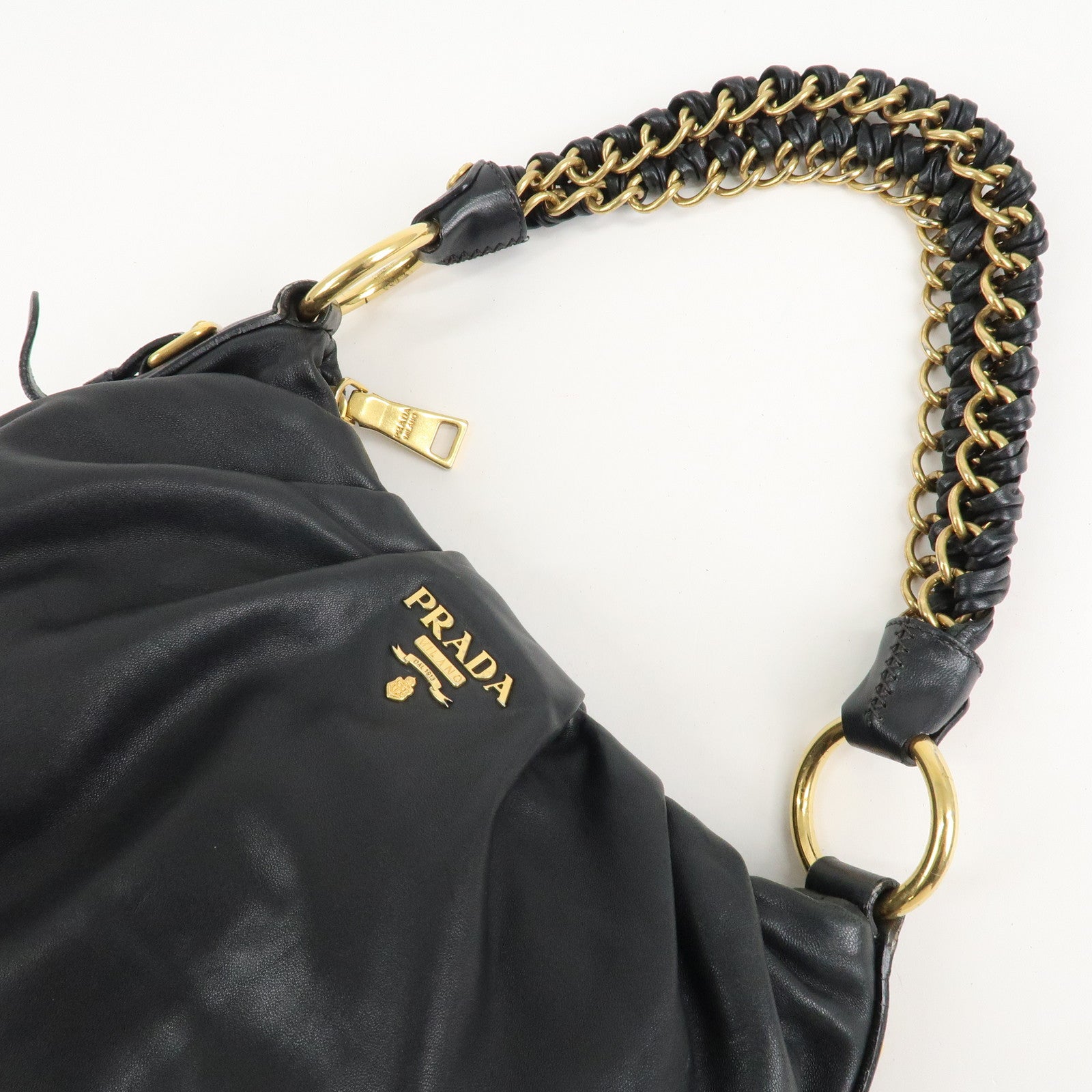 PRADA Leather 2Way Hand Bag Shoulder Bag Black BN2324 Used