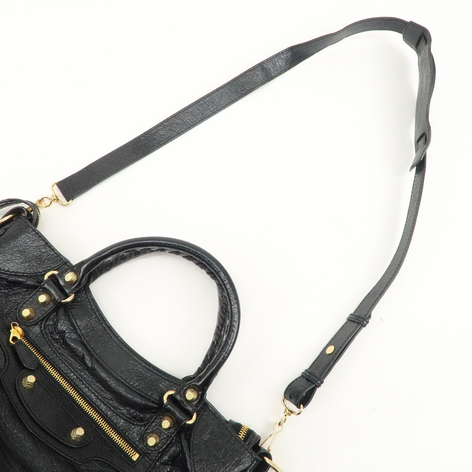 BALENCIAGA Leather The Giant Velo Hand Bag Black 28201 Used