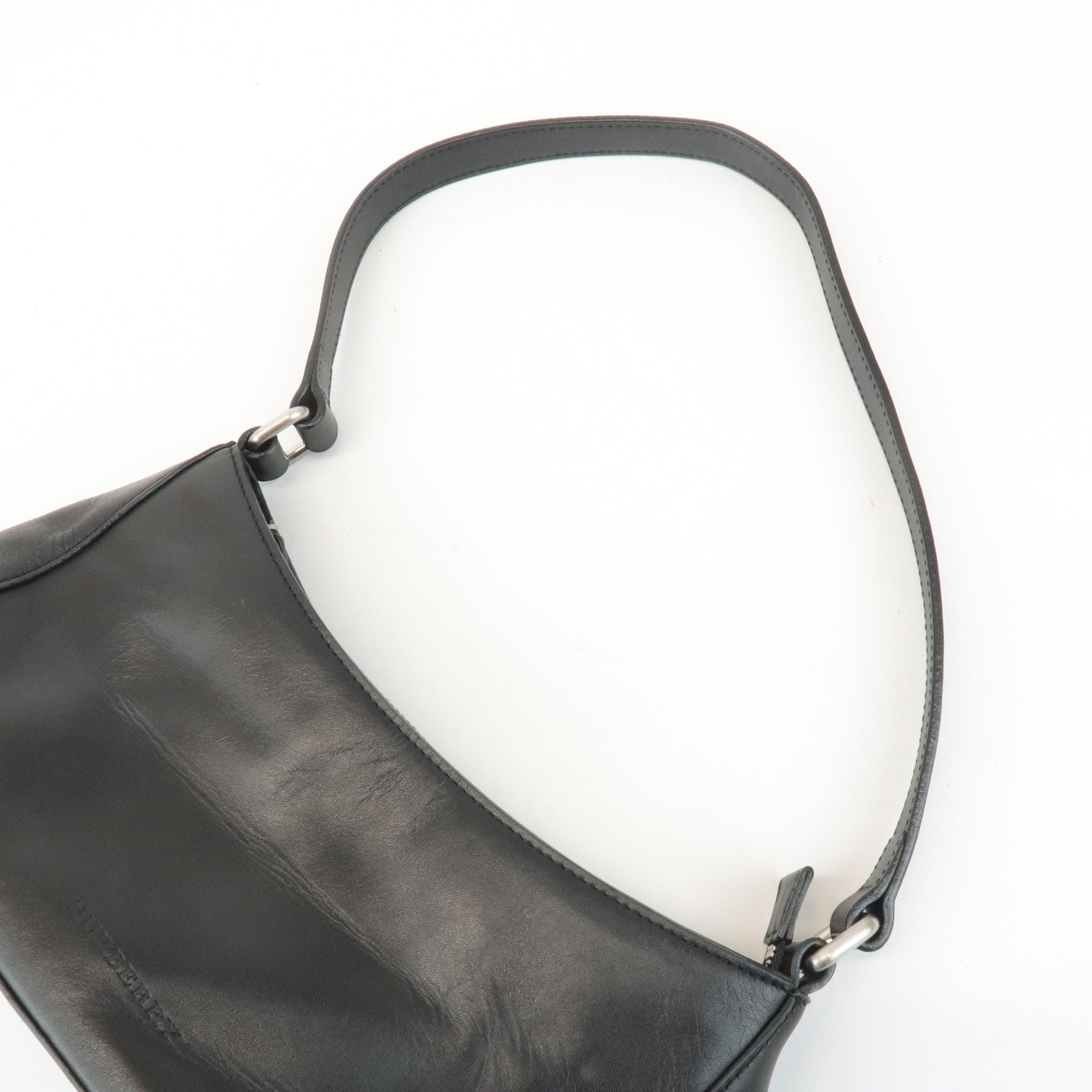 BURBERRY Leather Shoulder Bag Hand Bag Black Silver Hardware Used