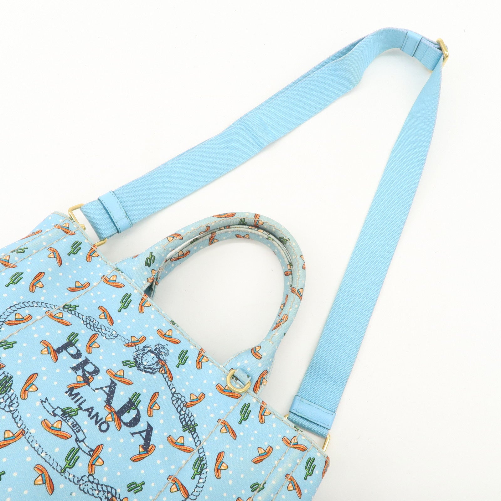 PRADA Canapa Mini Canvas 2Way Bag Light Blue 1BG439 Used