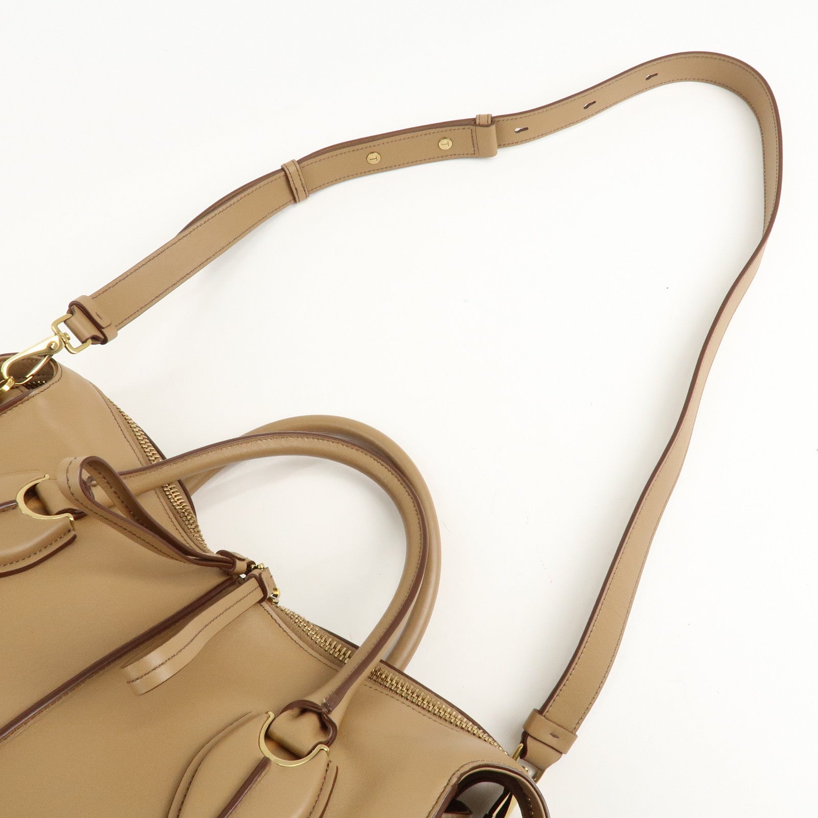 TOD'S D Styling Leather 2Way Shoulder Bag Hand Bag Beige Used
