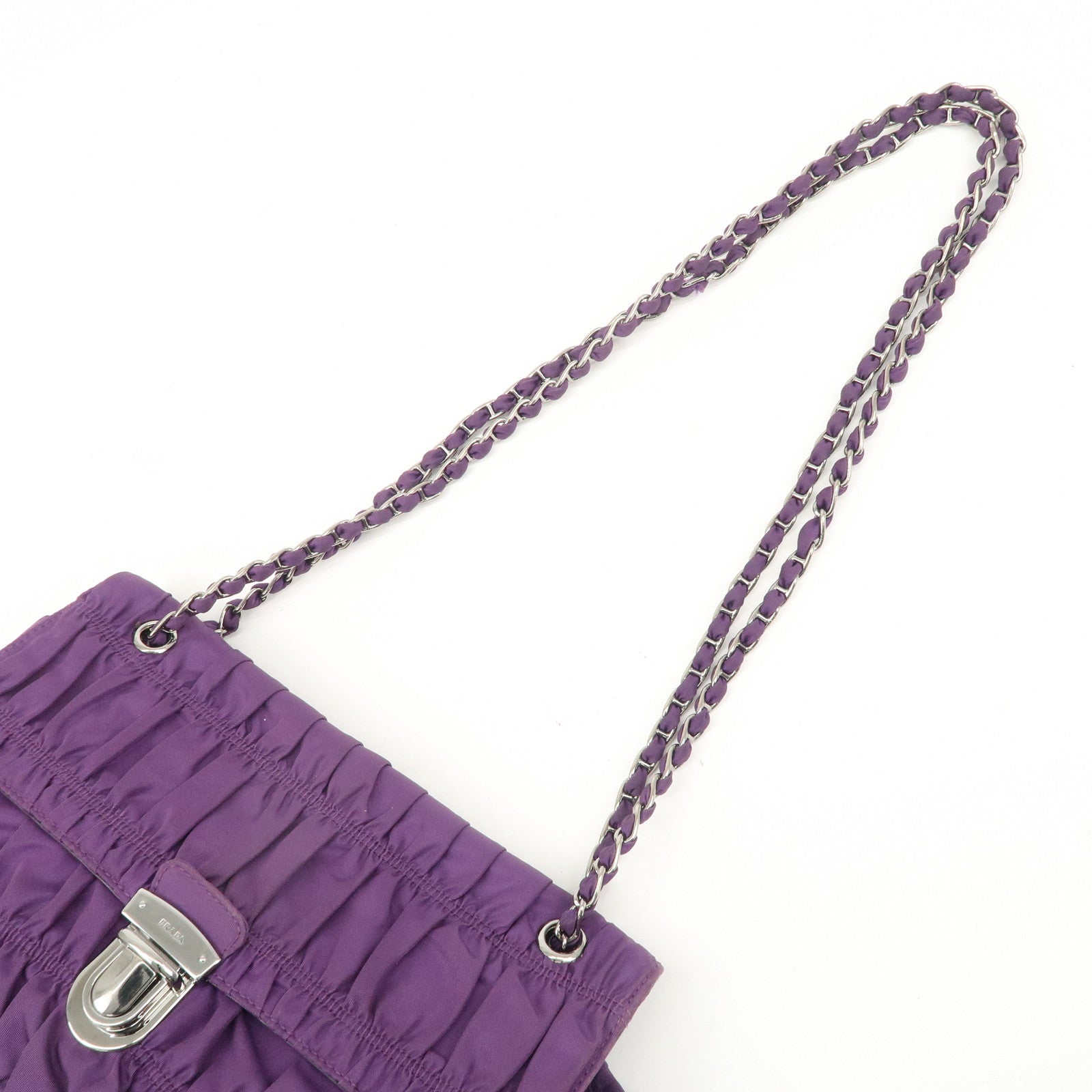 PRADA Nylon Leather Gathered Shoulder Bag Purple BR4609 Used