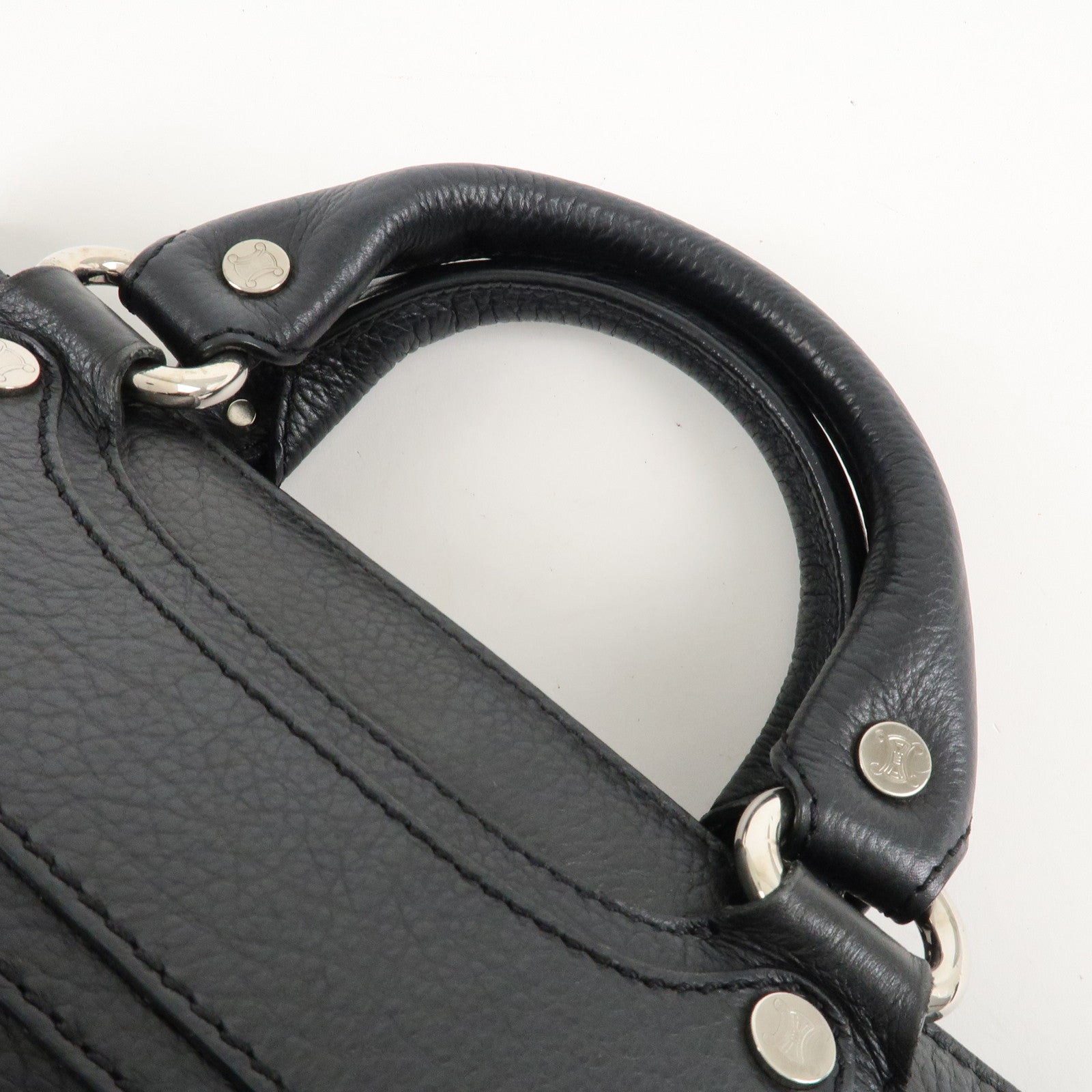 CELINE Leather Boogie Bag Hand Bag Silver Hard Ware Black Used