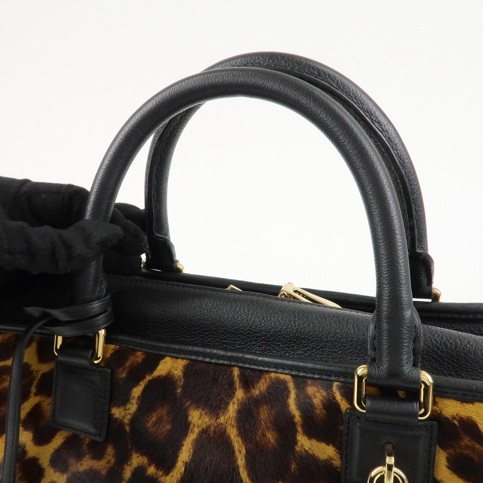 LOEWE Unborn Calf Leather Amasona 36 Hand Bag Brown Black Used