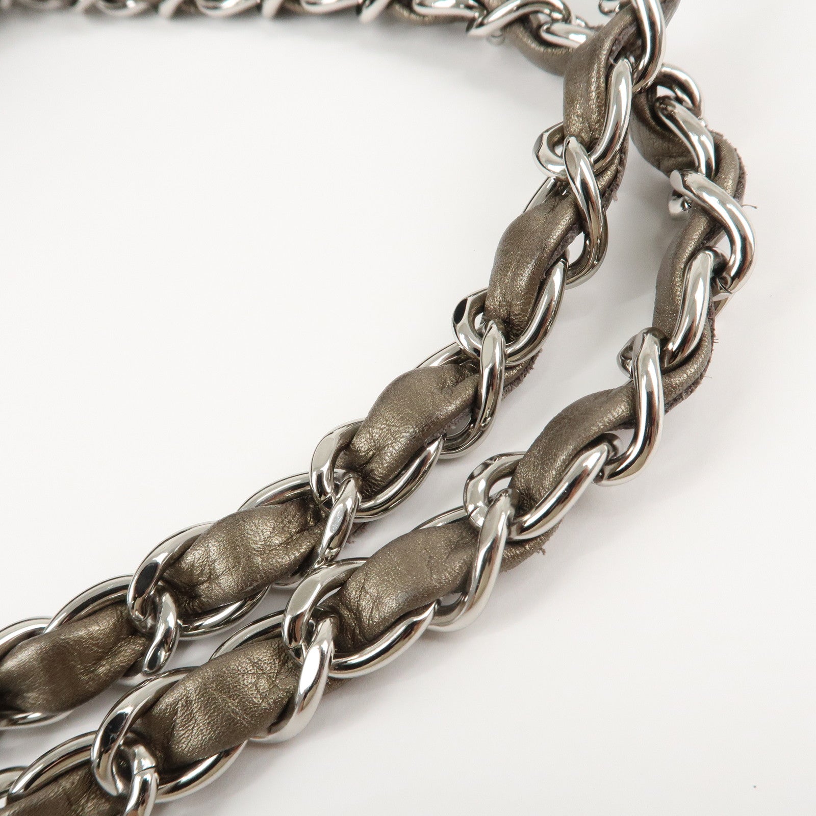 CHANEL Cambon Line Lamb Skin Cotton Club Hand Bag Bronze A34318 Used