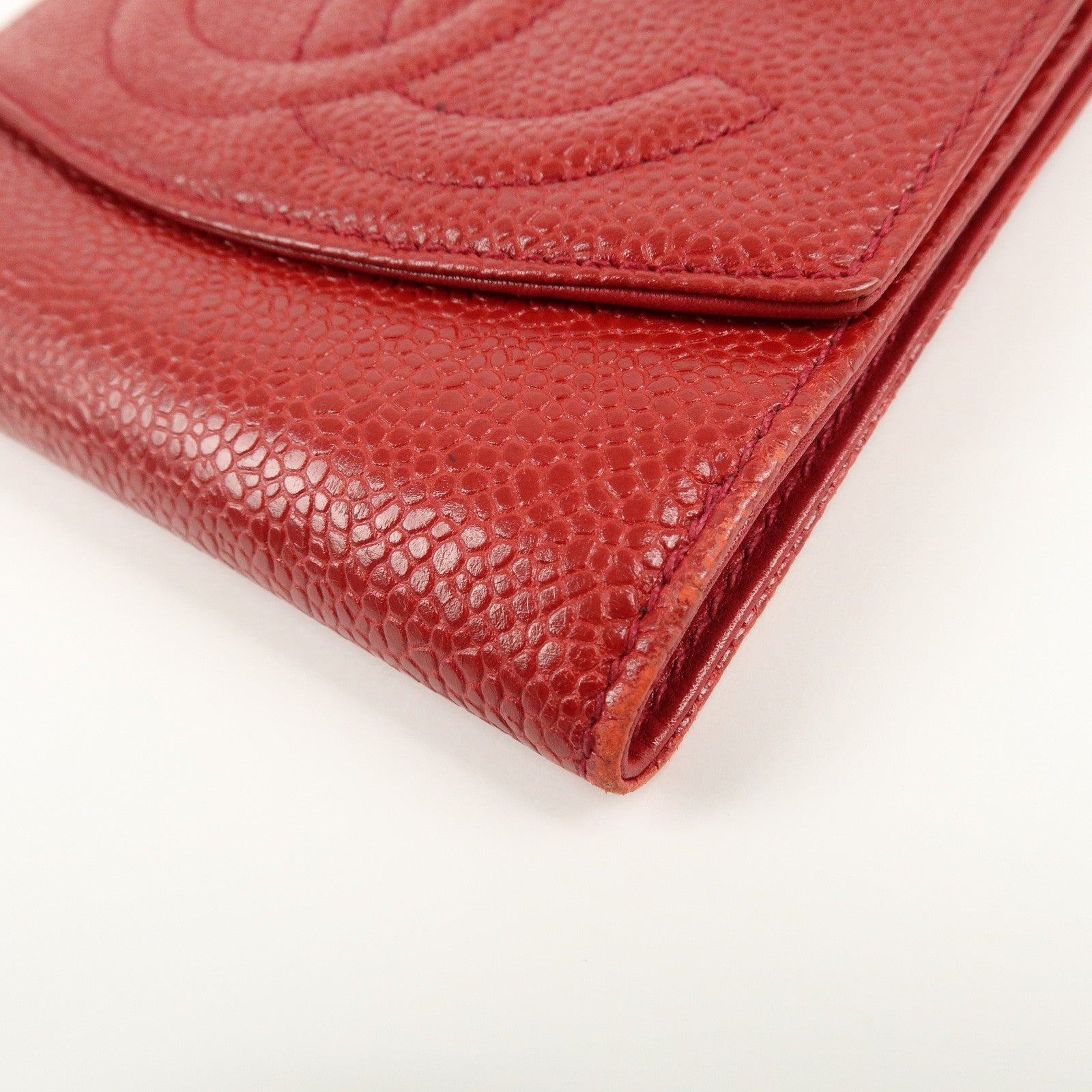 CHANEL Caviar Skin Coco Mark W Hook Compact Wallet A01427 Used